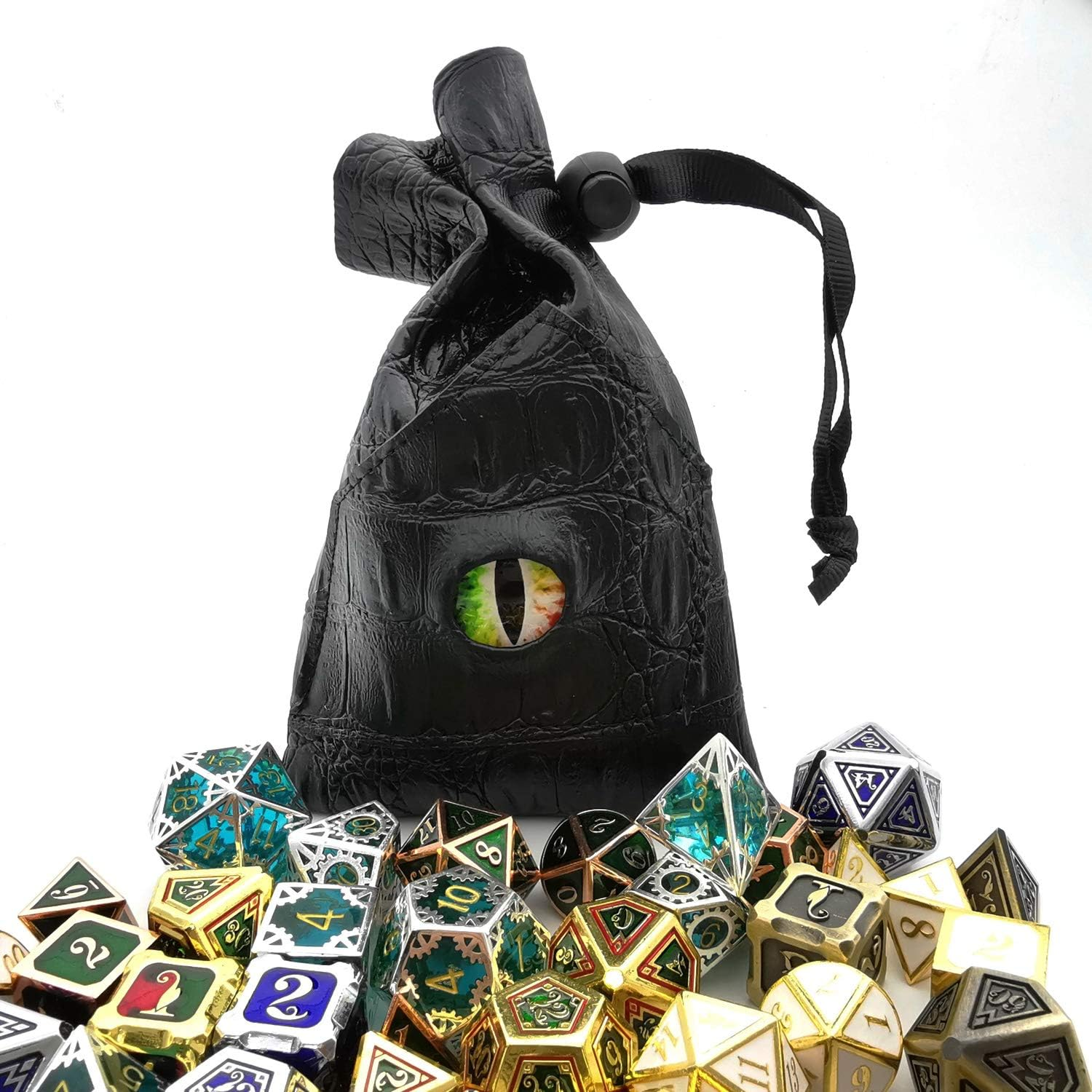HAOMEJA DND Stuff Role Playing Dice Bag Drawstring Leather DND Dice Bag, Storage Bag Black Green Eye image number 6