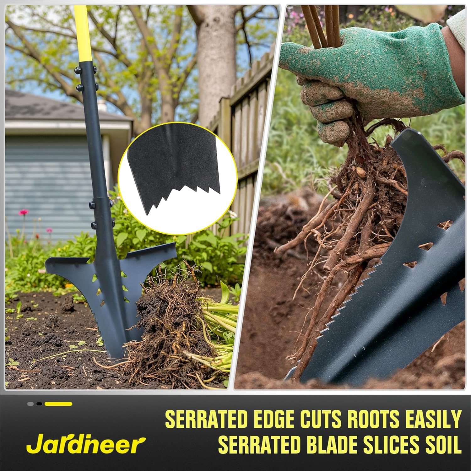Jardineer Garden Shovels for Digging with Long Handle, Root Shovel for Cutting Roots with Comfortable Grip