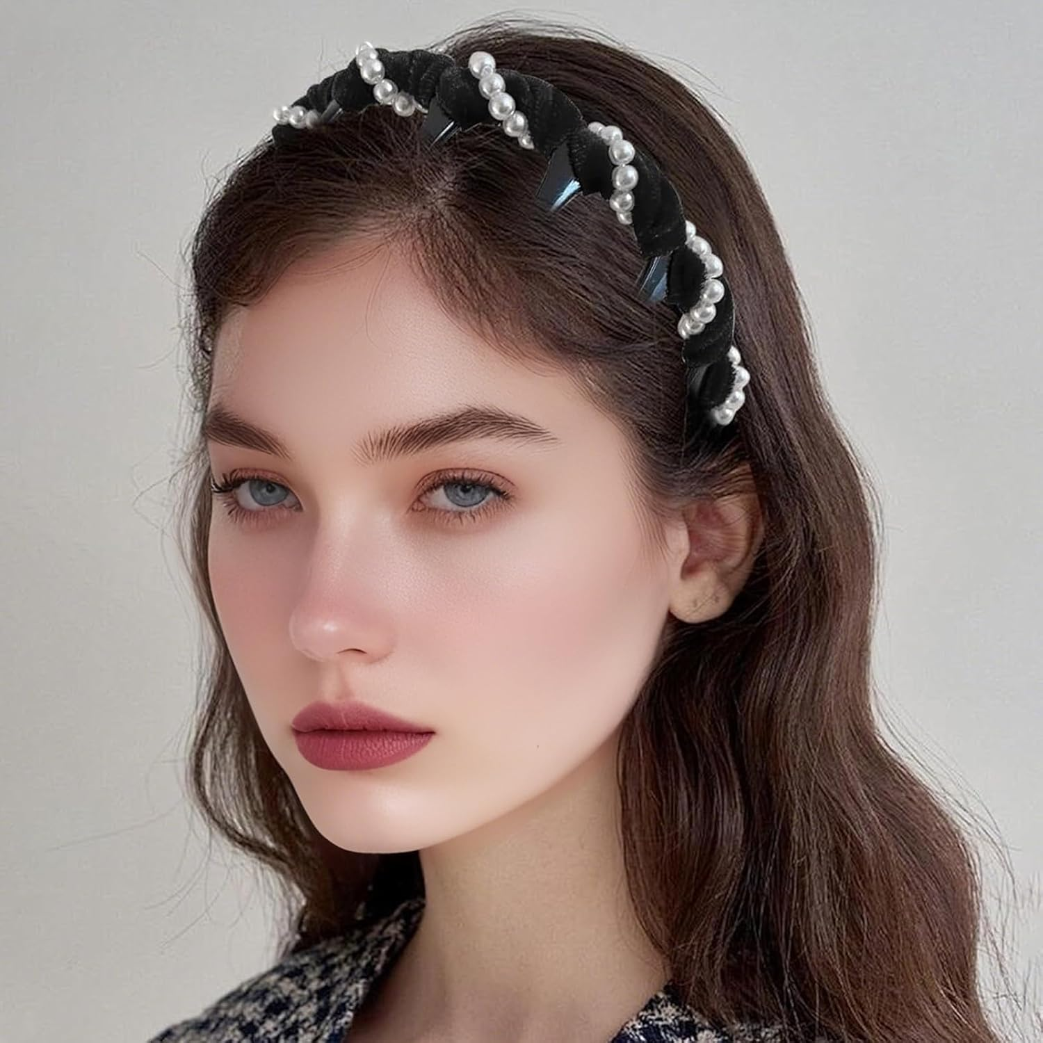 Pack of 3 Vintage High Cranium Artificial Pearl Hairband, Headband Beads for Women, Elegant Headband for Weddings and Special Occasions, Comfortable Design for Daily Use image number 4