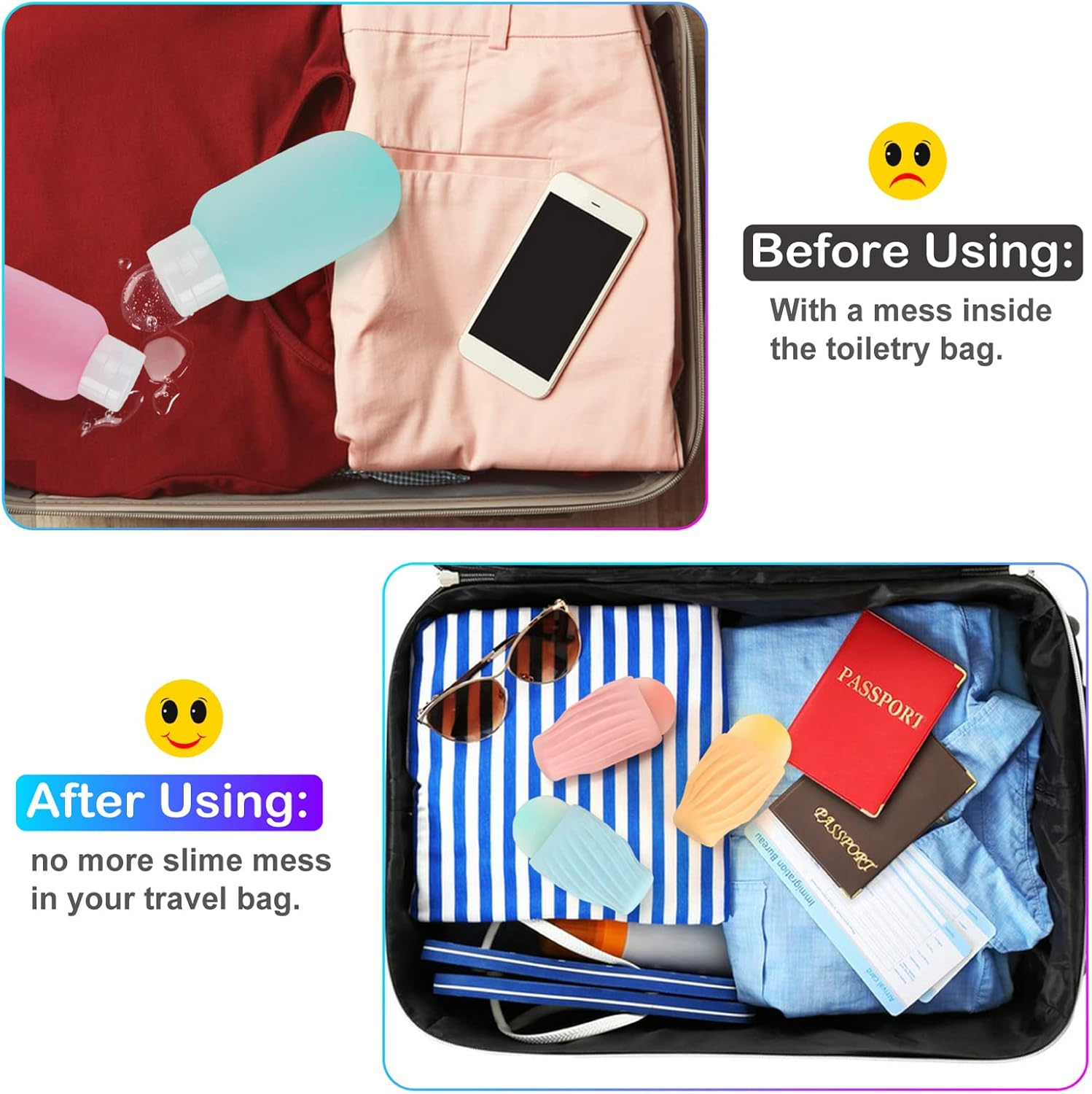 4 Packs Elastic Sleeves Toiletry Covers for Leak Proofing, Leak Proof Sleeves for Travel Container in Luggage, Reusable Accessory for Travel Toiletries, Colorful image number 4