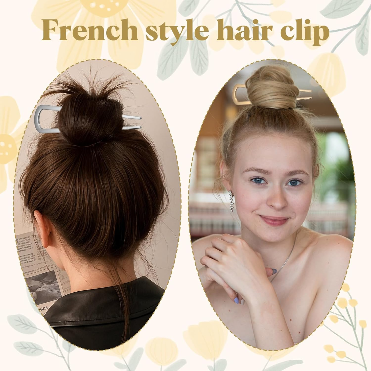 4 Pieces French Twist Hair Pin, U Shape Metal Hair Pin, Large French Bun Chignon Tool for Girls, Various Hair Types, Styling Accessories image number 2