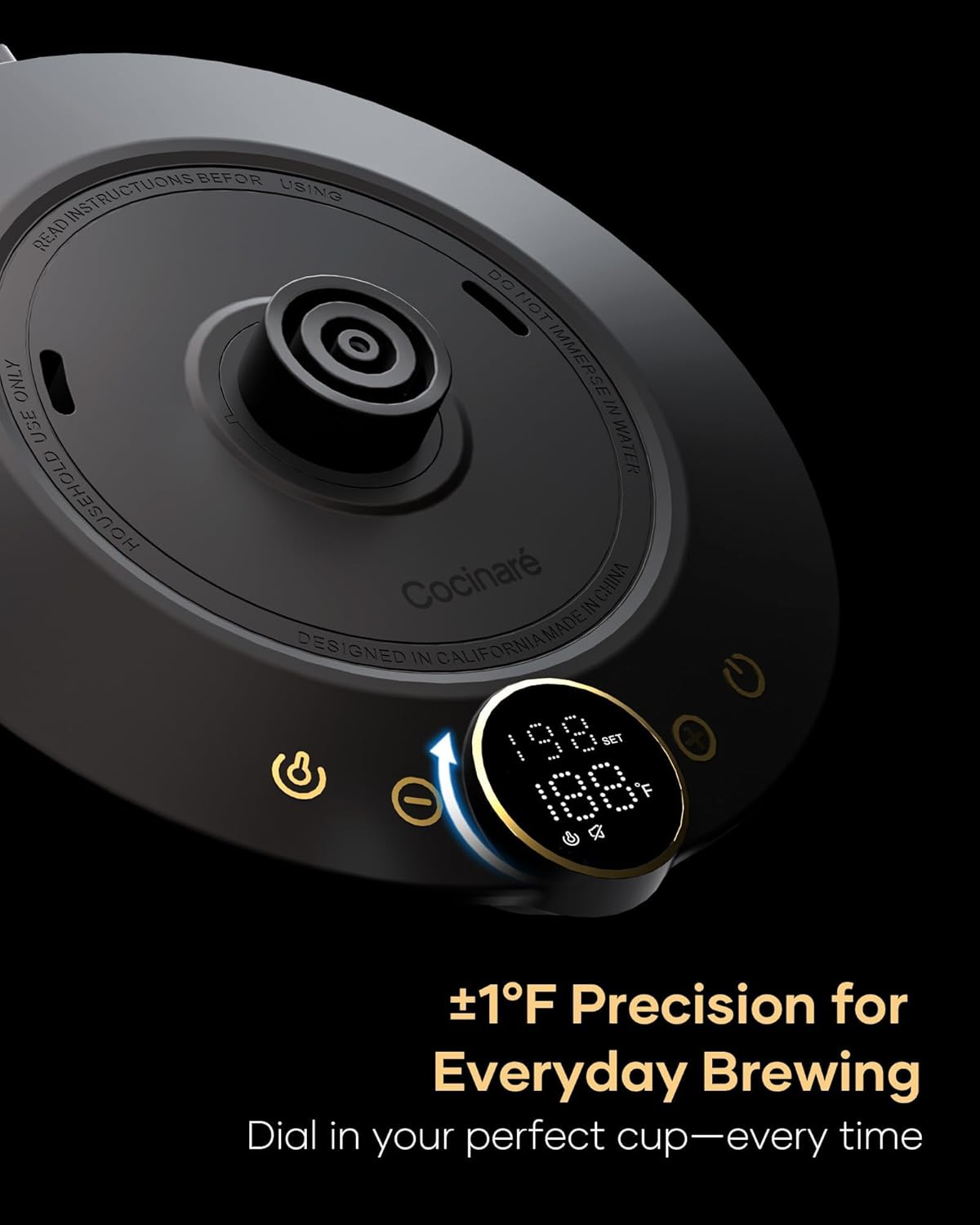 Cocinare FLOW B9 Gooseneck Electric Kettle, Precise Temperature Control for Pour-Over Coffee & Tea Brewing, Stainless Steel Interior, Rapid Heating for Boiling Water, 1500W/0.9L Matte Black image number 1