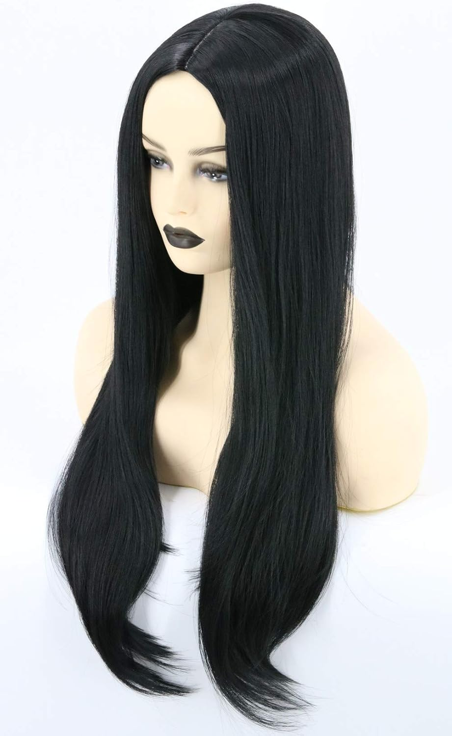 Topcosplay 26 Inch Long Black Straight Wig for Women Cher Wig Halloween Cosplay Synthetic Wigs (Black)