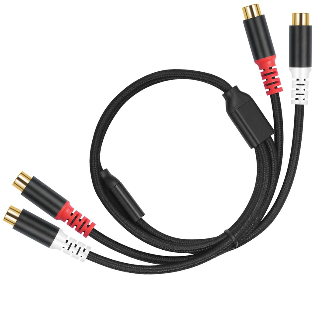 Hexchuang 2RCA Female to 2RCA Female Extension Cable Gold Plated RCA Audio Cable with Nylon Braid Audio Extension Cable for Home Theater, Receiver, Amplifier, Speaker 0.8M image number 1