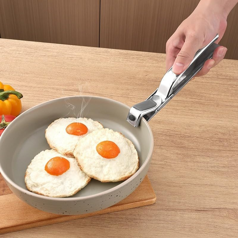 Stainless Steel Anti-Scald Bowl Clip Gripper Hot Plate Tongs for Safe Handling of Hot Dishes Kitchen Gadget for Moving Pots and Plates (Silver, One Size)