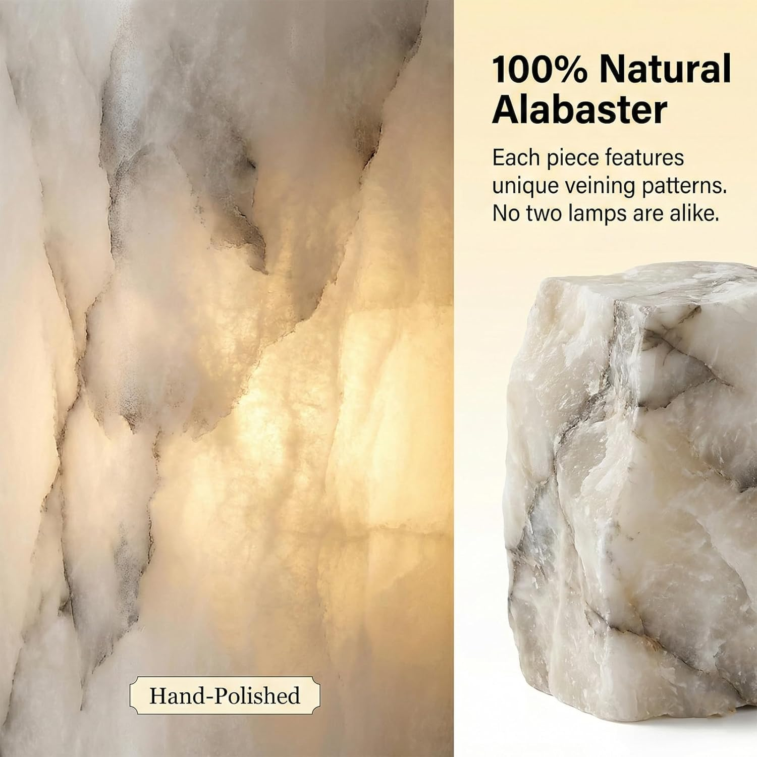 Natural Alabaster Wall Sconce Set of 2 &ndash; Modern Marble Wall Lamp for Bedroom, Bathroom Vanity, Living Room, Hallway & Staircase &ndash; Stone Alabaster Lamp Lighting Fixture(Gold,35Cm) image number 5