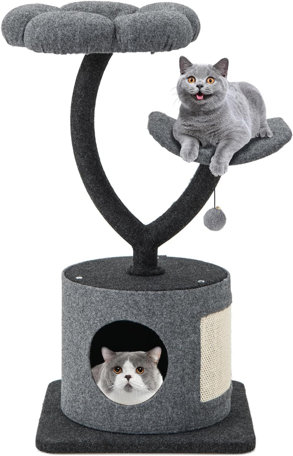 Costway Cat Tree for Indoor Cats, 88 Cm Tall Cat Tower W/Curved Metal Supporting Frame, Sisal Scratching Board, 2 Perches, Cat Condo, 3-Layer Cat Activity Center, Cat Furniture