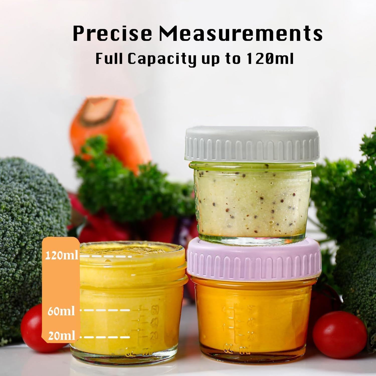 24 Pack Glass Baby Food Storage Containers 120Ml Baby Food Jars with Airtight Lids Small Meal Prep Jar for Vegetable Purees Fruit Baby Food Maker Microwave Dishwasher Freezer Safe Leak-Proof image number 6