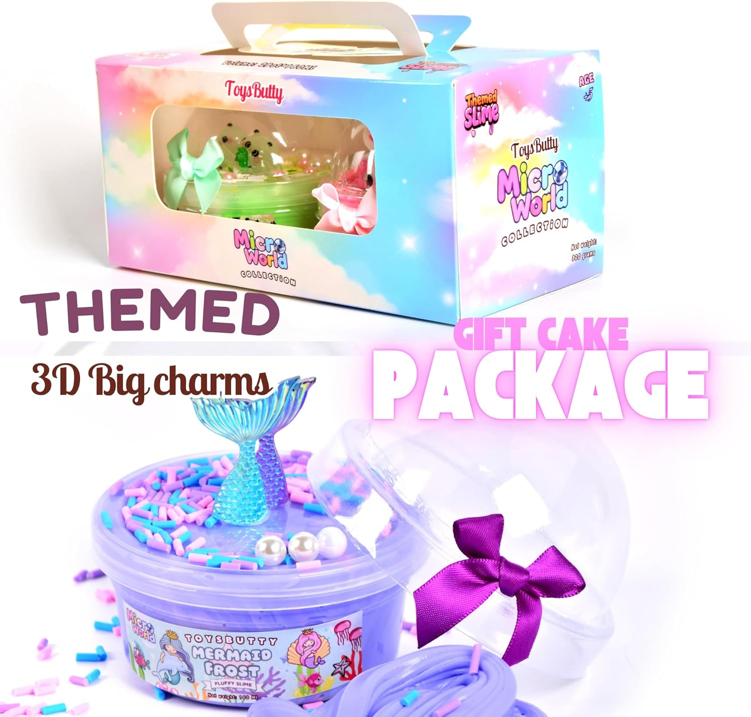 Toysbutty Butter Slime Kit, Microworld 2 Pack Clear & Fluffy Slime for Kids, Unicorn Mermaid Theme Party Favors with 6 Slime Add Ins, Unicorn Kids Toy Birthday Gifts for Girls Age 8-12 image number 3