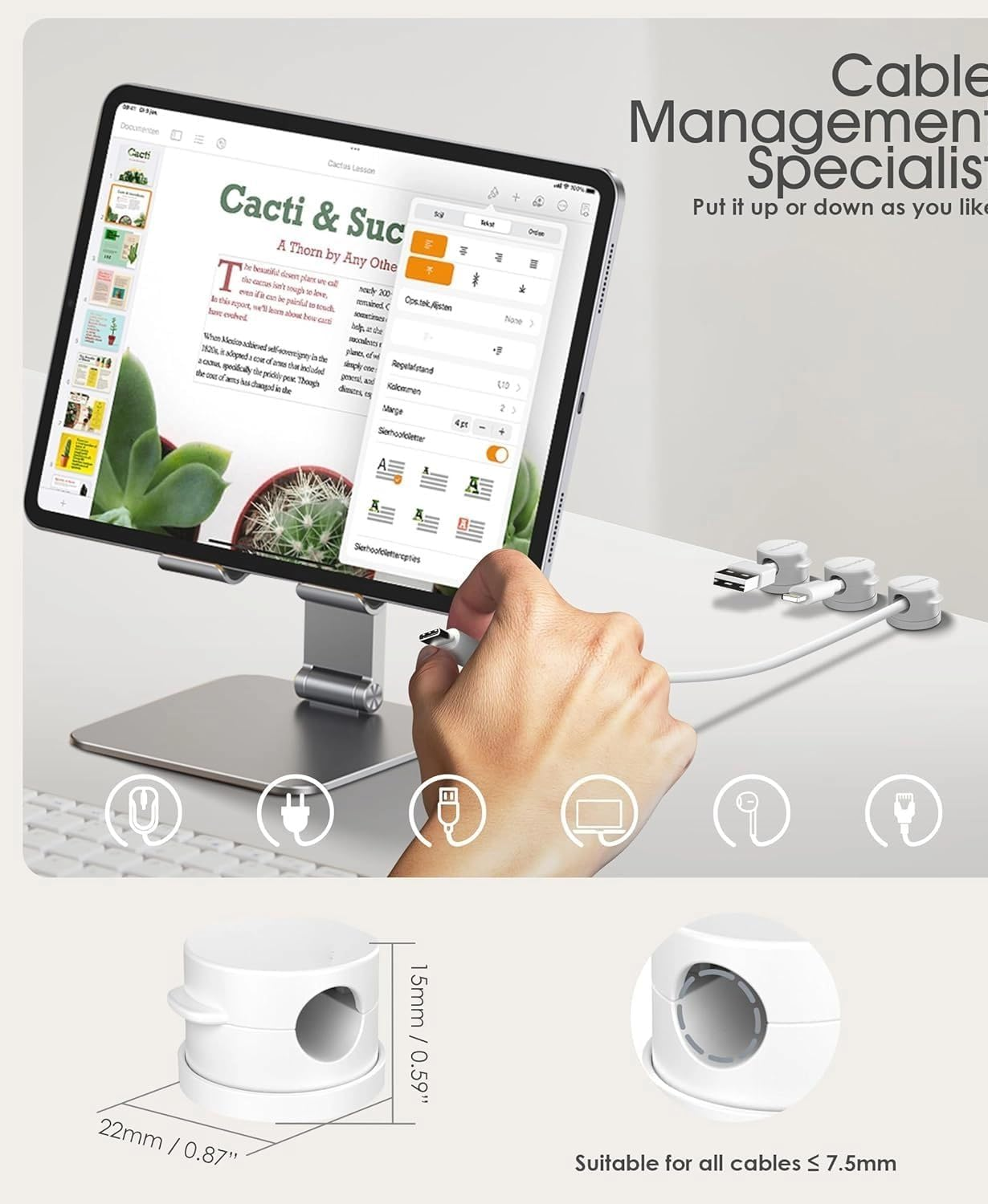 6 Pack Magnetic Cable Clips [Cable Smooth Adjustable] Cord Holder, under Desk Cable Management, Adhesive Wire Holder Keeper Organizer (White) image number 4