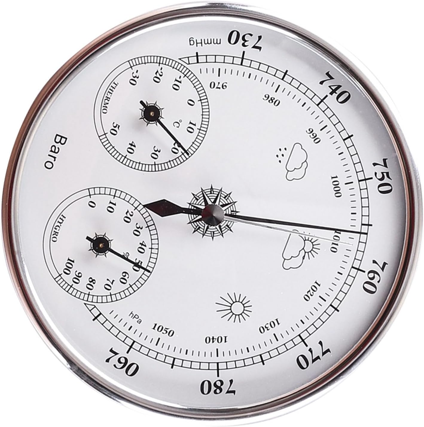 Jiawu 3 in 1 All-Season Wall Hanging Thermometer Barometer Hygrometer, 130Mm/5.12In Accurate Weather Station Analog, Indoor and Outdoor Use, Celsius Edition, Silver White image number 5