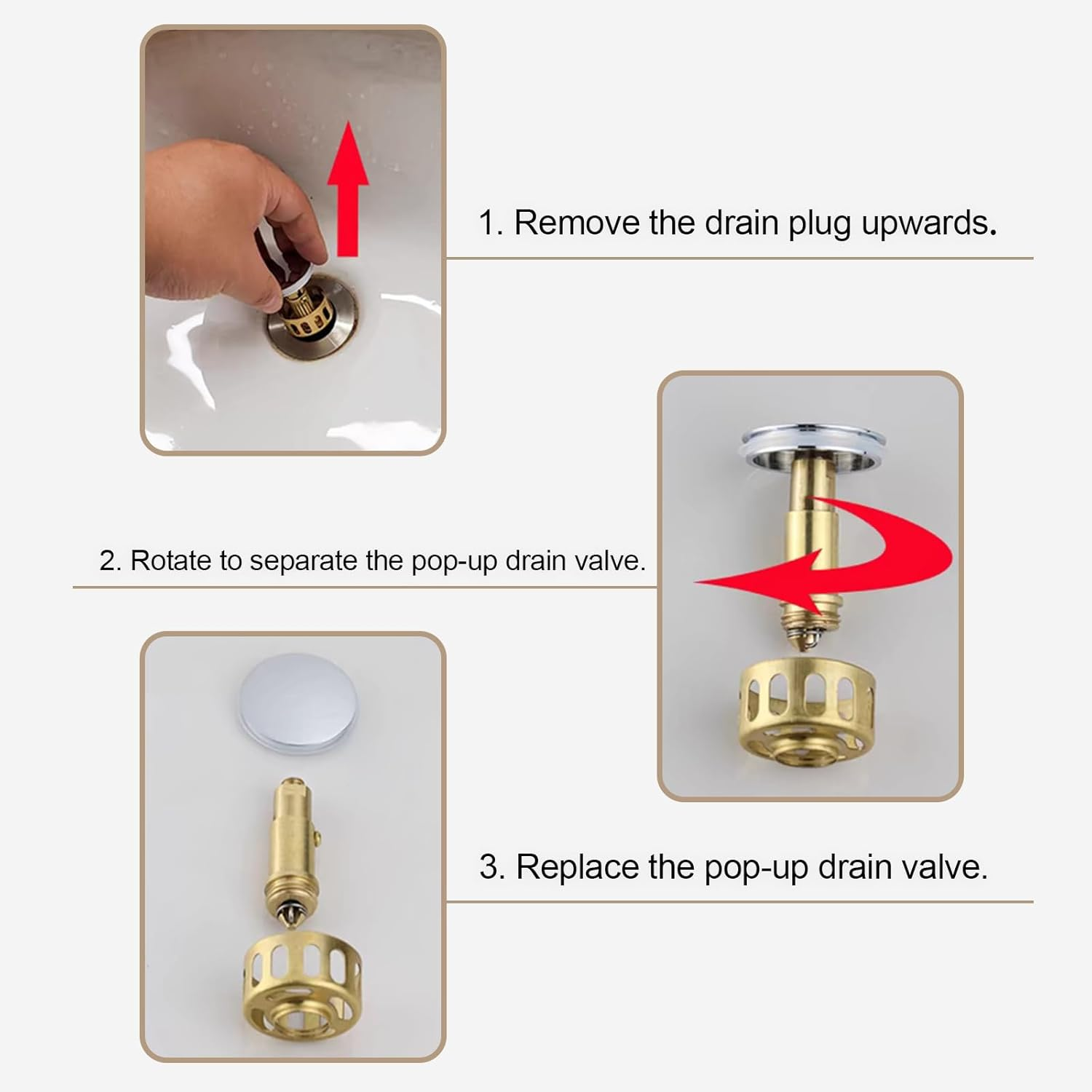 3 Pieces Pop up Drain Valve, Brass Screw for Sink Pop-Up Drain, Spring Bolts for Pop up Drain Set, Replacement Mechanisms for Use with Most Sink Drain Plugs image number 6