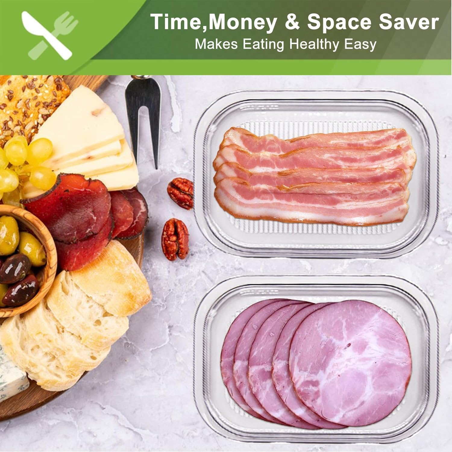 HOMIEST Deli Meat Container for Fridge, Bacon Lunch Meat Container for Refrigerator, Meal Prep Containers, Stackable Food Storage Boxes for Cold Cuts, Salami, Deli, Lunch Meat, BPA Free, 18.6Oz image number 3
