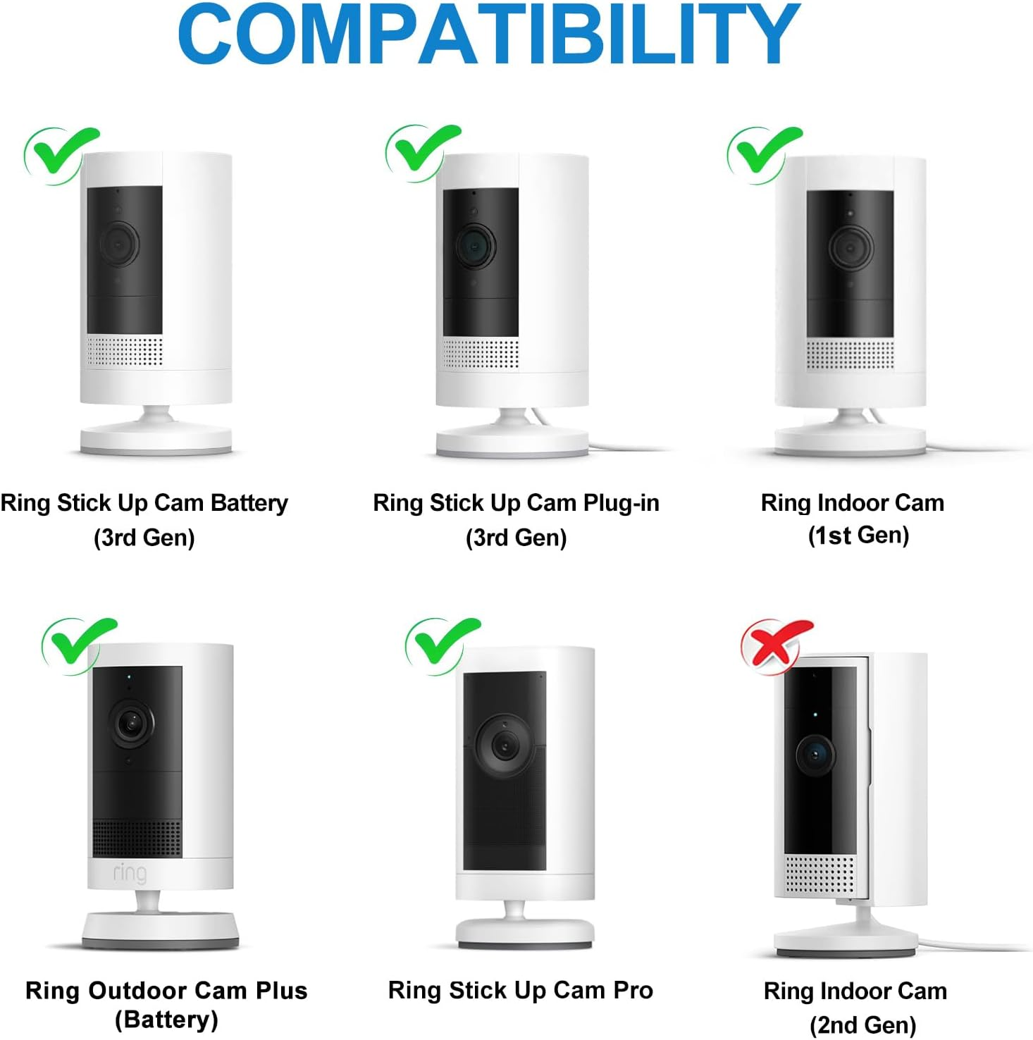 2Pack Adhesive Wall Mount for Ring Stick up Cam & Indoor Cam (1St Gen), 360 Degree Adjustable Screwless Bracket for Surveillance Camera, 2 Ways Installation without Drilling image number 5