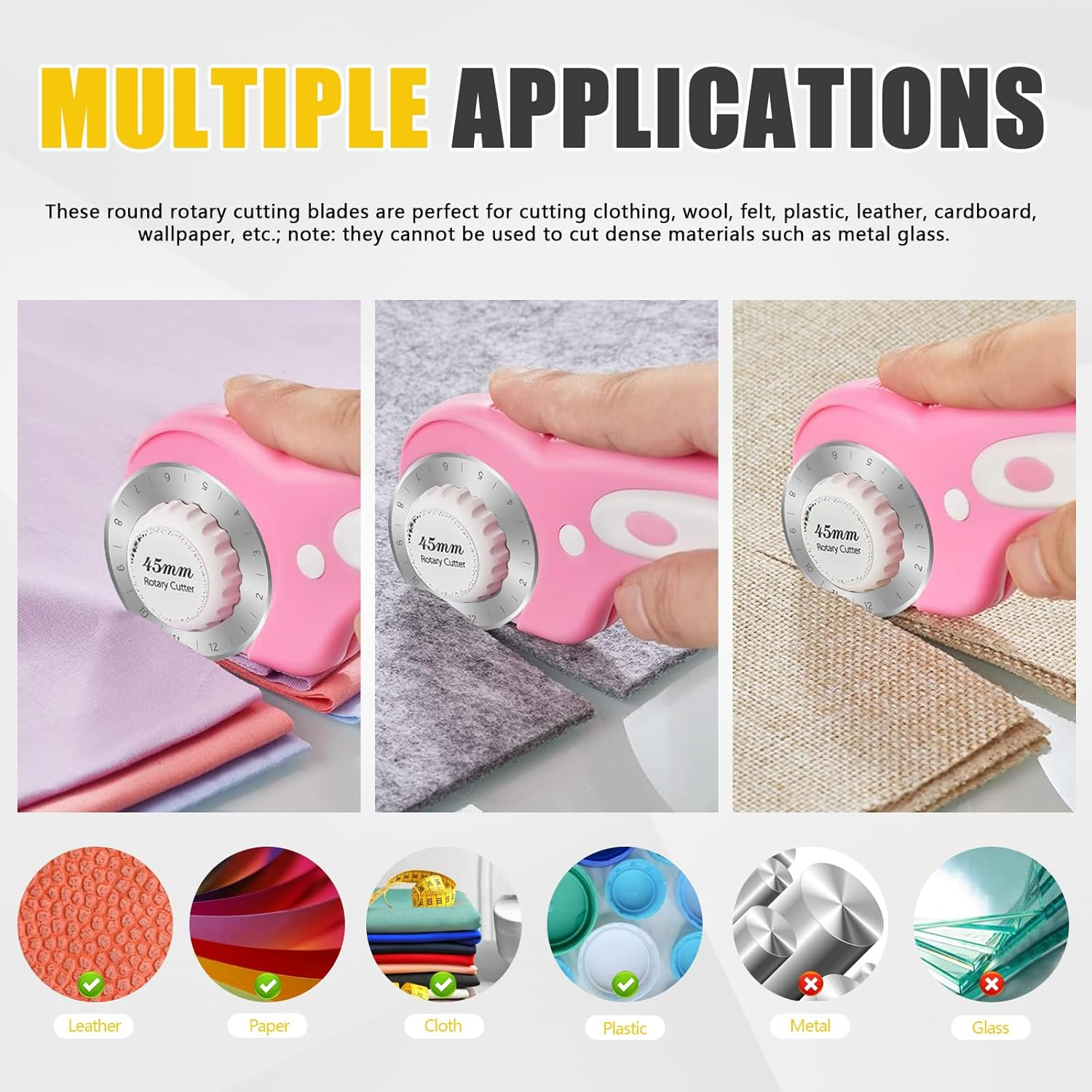 10 Pcs Sk5 High Carbon Steel 45Mm Rotary Blades, Rotary Cutter Blades 45Mm, Replacement Blades for Quilting Sewing Arts Crafts image number 3