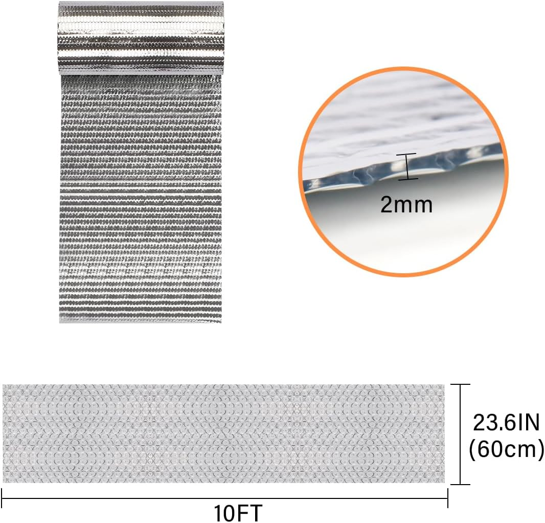 Double Reflective Insulation Roll, 23.6&ldquo;X10&lsquo; Double-Sided Aluminum Bubble Insulation Roll, Rv Window and Window Insulation for Winter and Summer, Garage Door, Roof, Car image number 4