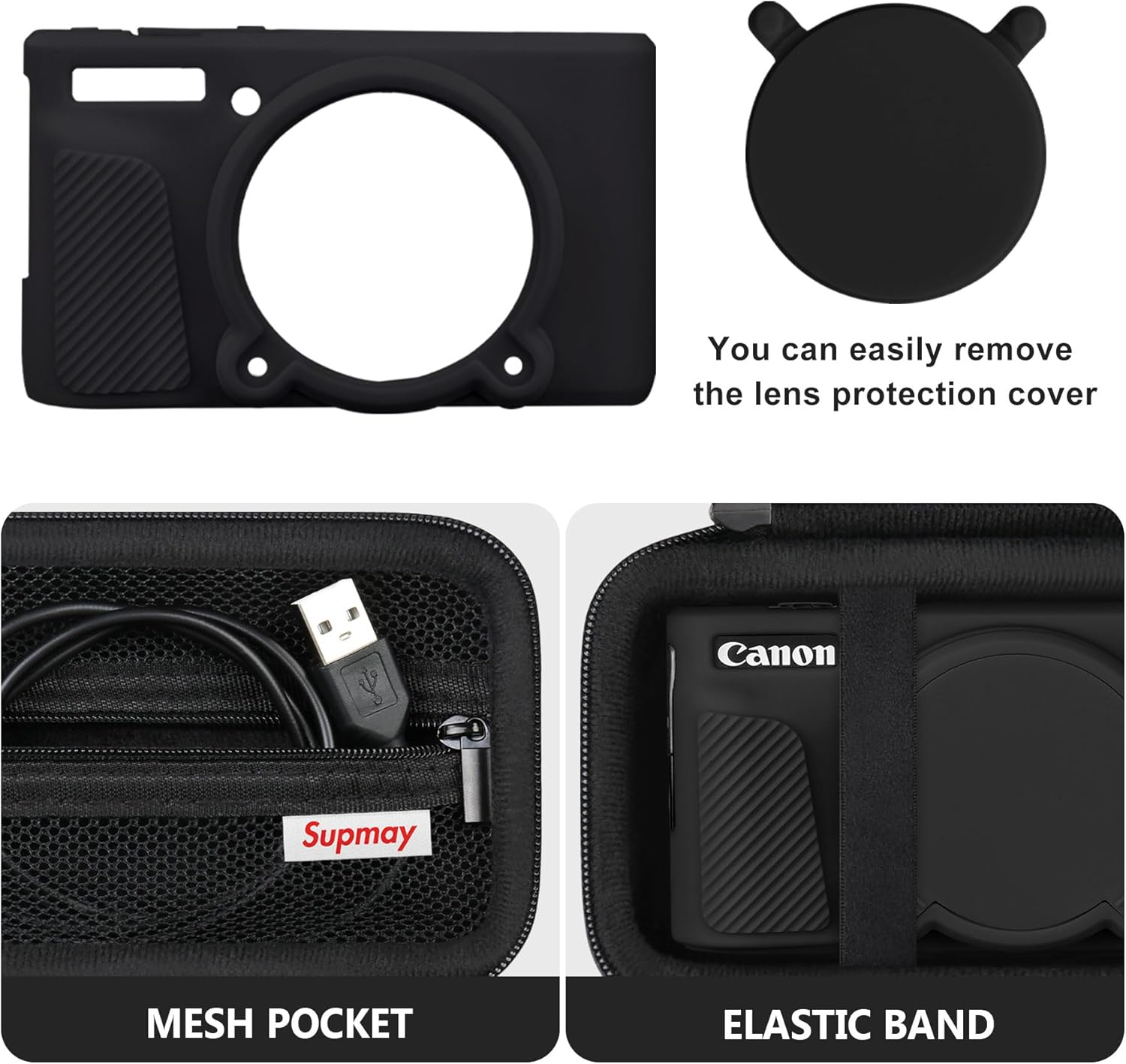 Supmay Case for SX740 SX730 Camera, SX740 SX730 HS Camera Case Bundle, Include Hard Carrying Case*1+Soft Silicone Camera Case*1, Compatible with Canon Powershot SX740/ SX730 HS Digital Camera, Black - Pink image number 5