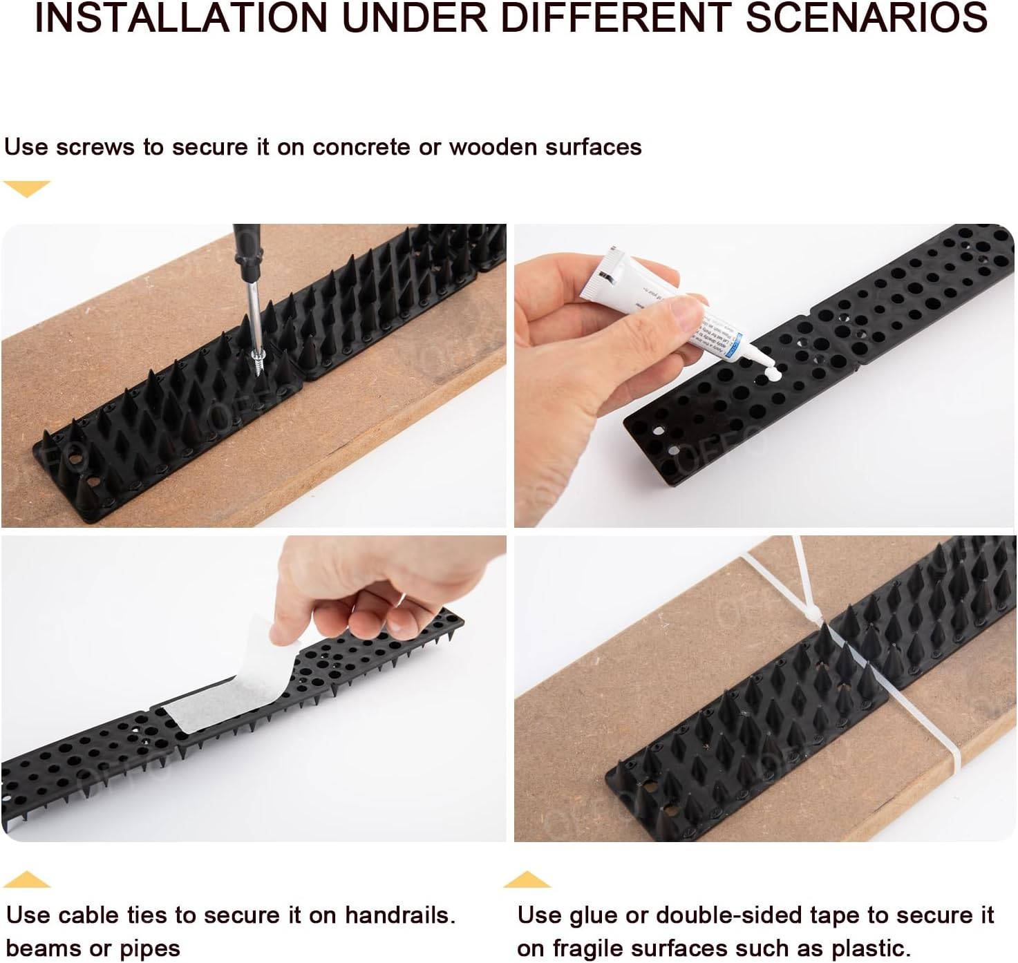 OFFO Bird Spikes,Pigeon Spikes for Pigeon Deterrent to Keep Bird or Cat Animals Away, Fence Wall Spikes of Bird Deterrent Covers 7.5M,Height 1.7Cm,Black image number 4