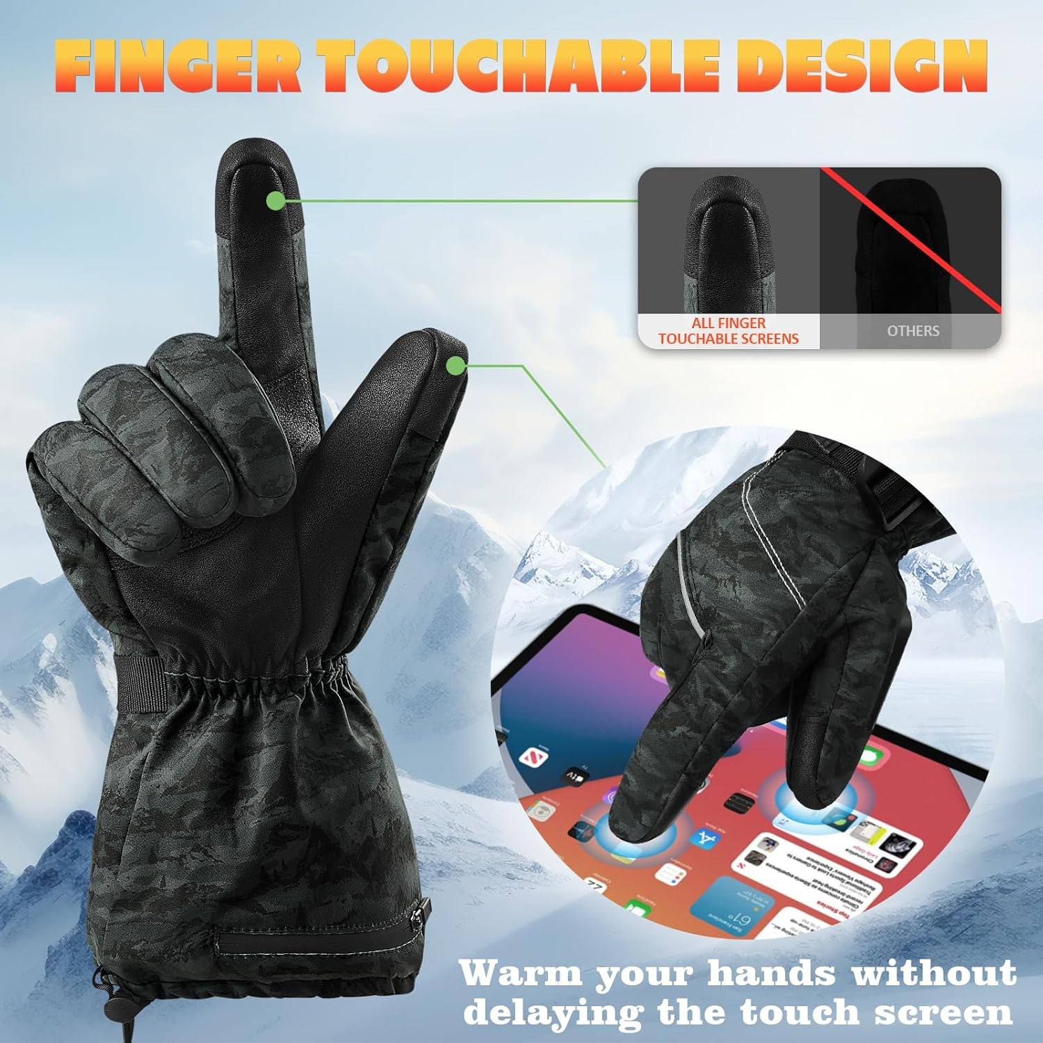 Wndy'S Dream Heated Gloves for Men Women 7.4V 3200Mah Battery Rechargeable Heated Ski Gloves Touchscreen Waterproof Electric Heated Fishing Gloves for Winter Outdoor Work Skiing Hiking image number 4