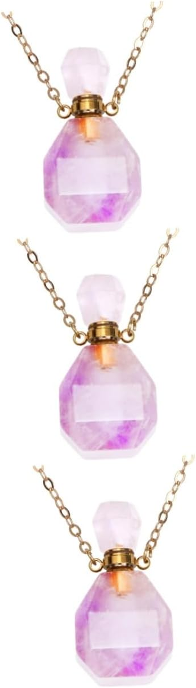 STOBAZA 2Pcs Natural Crystal Fluorite Perfume Bottle Pendant Necklace Essential Oil Container Metal Chain for Perfume Atomizer Bottle and Home Decorative Accessories