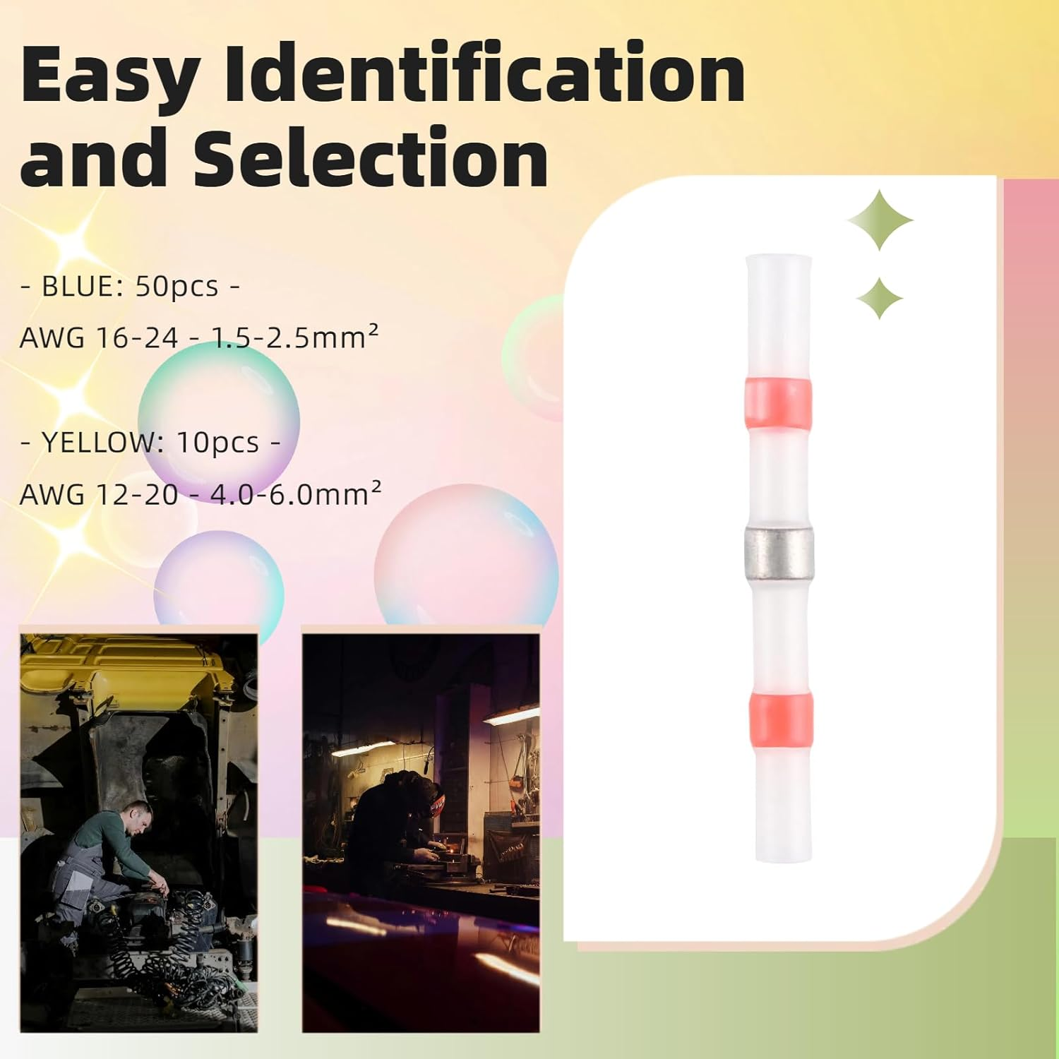 JESSINIE 150 Pcs Solder Seal Wire Connectors Kit, Heat Shrink Waterproof Electrical Butt Terminals for Marine Automotive Trailer RV, Boat Truck Wiring with Assortment Box image number 3