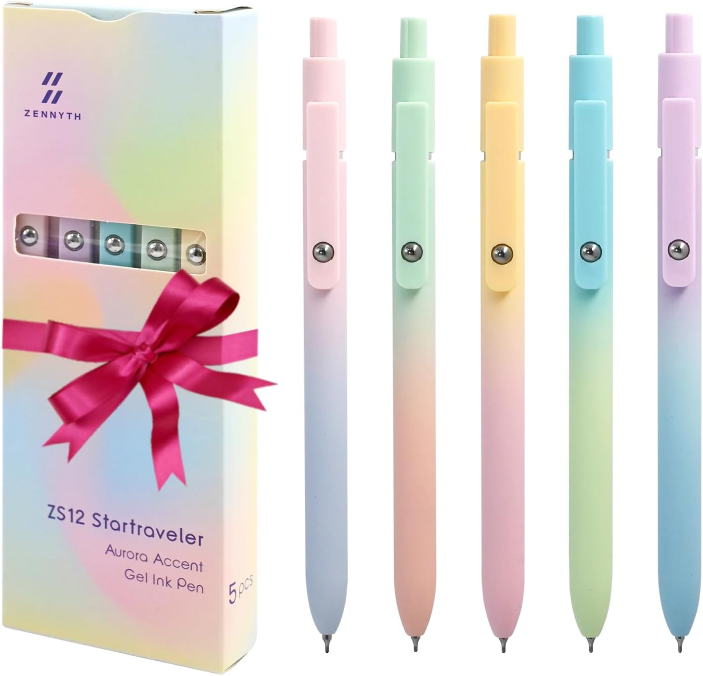 5 PCS Cute Gel Pens, Pastel Fine Point Pens, Aesthetic Ball Point Pens 0.5 Mm Black Ink, Pretty Smooth Writing Pens for Note Taking Journaling, Gifts for Women Girls Nurse School Office Supplies