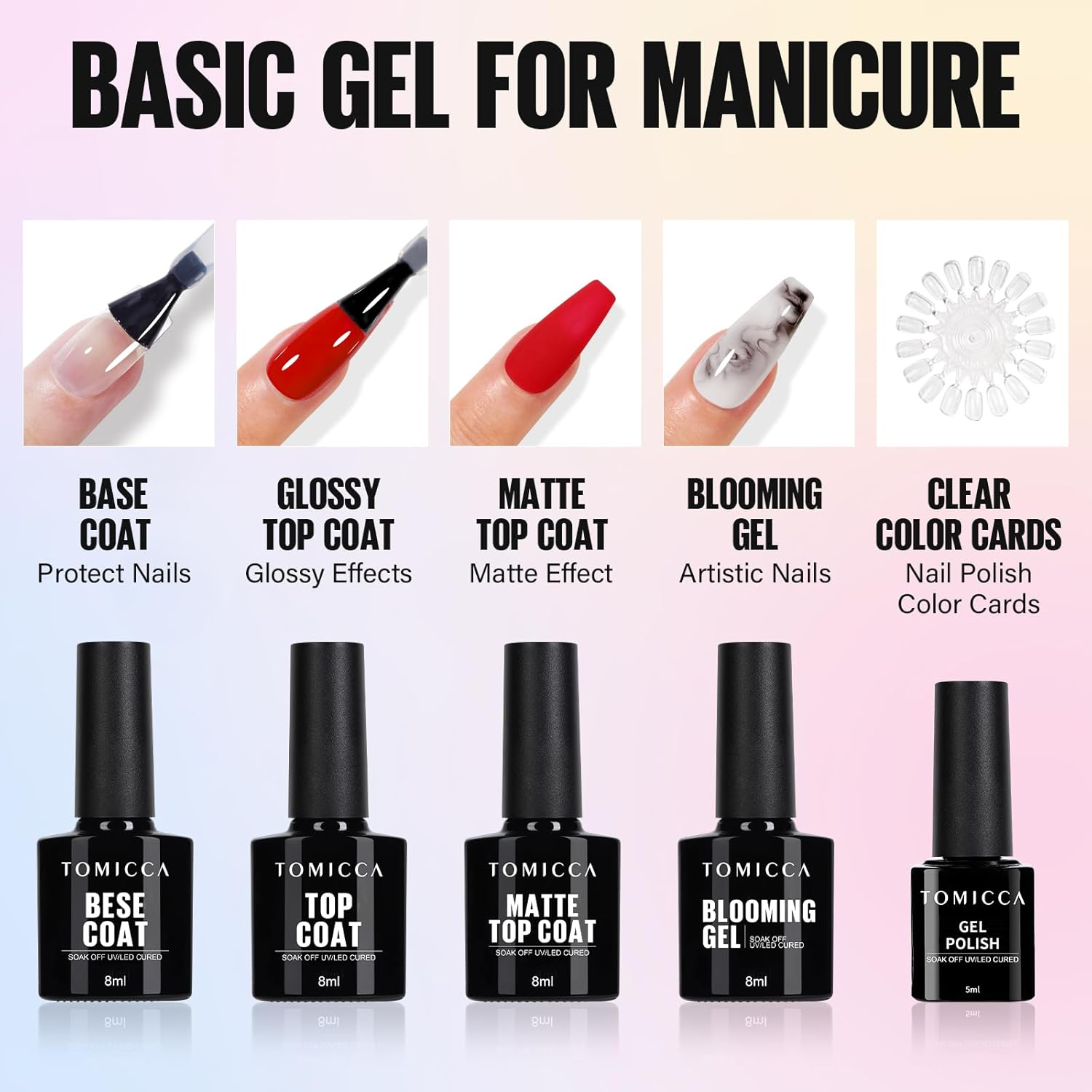 TOMICCA 40 PCS Gel Nail Polish Set 36 Colors Jelly Gel Polish with Glossy & Matte Top Coat Base Coat Blooming Gel Starter Kit Soak off UV Gel Nail Kit Nail Art DIY Manicure Suit for All Seasons image number 4