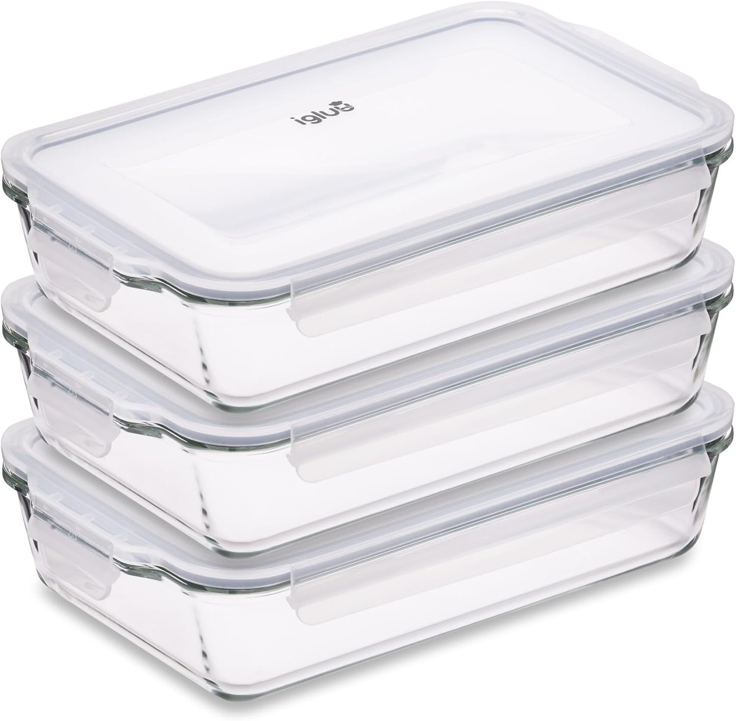 Igluu Meal Prep - Glass Lasagne Dish with Airtight Snap Lock Lid - Large Rectangular Oven-Safe Baking Dish - Bpa-Free, Microwavable, Freezer and Dishwasher-Safe Ovenware 2.2L (Cook N Freeze) Set of 3 image number 2