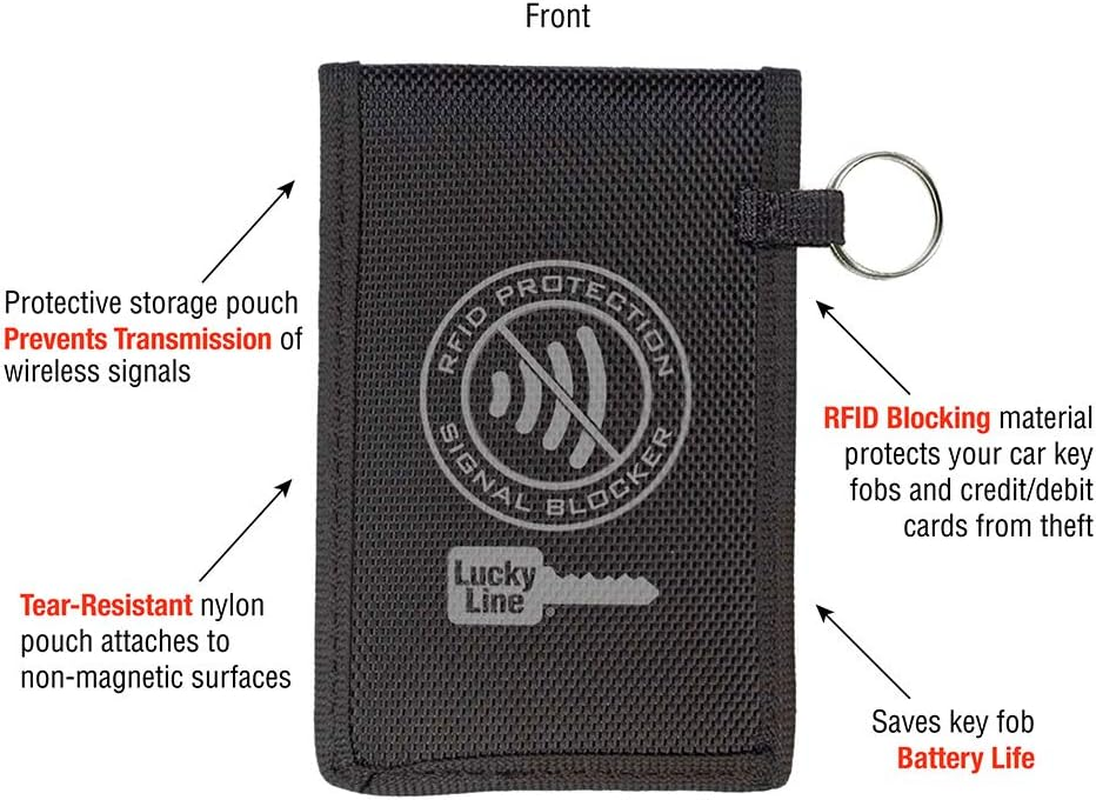 Lucky Line RFID Signal Blocking Key Hider Pouch Wallet with Adhesive & Velcro, Anti-Theft Storage Key FOB Battery Saver Credit Card Identity Protection (91801) image number 1