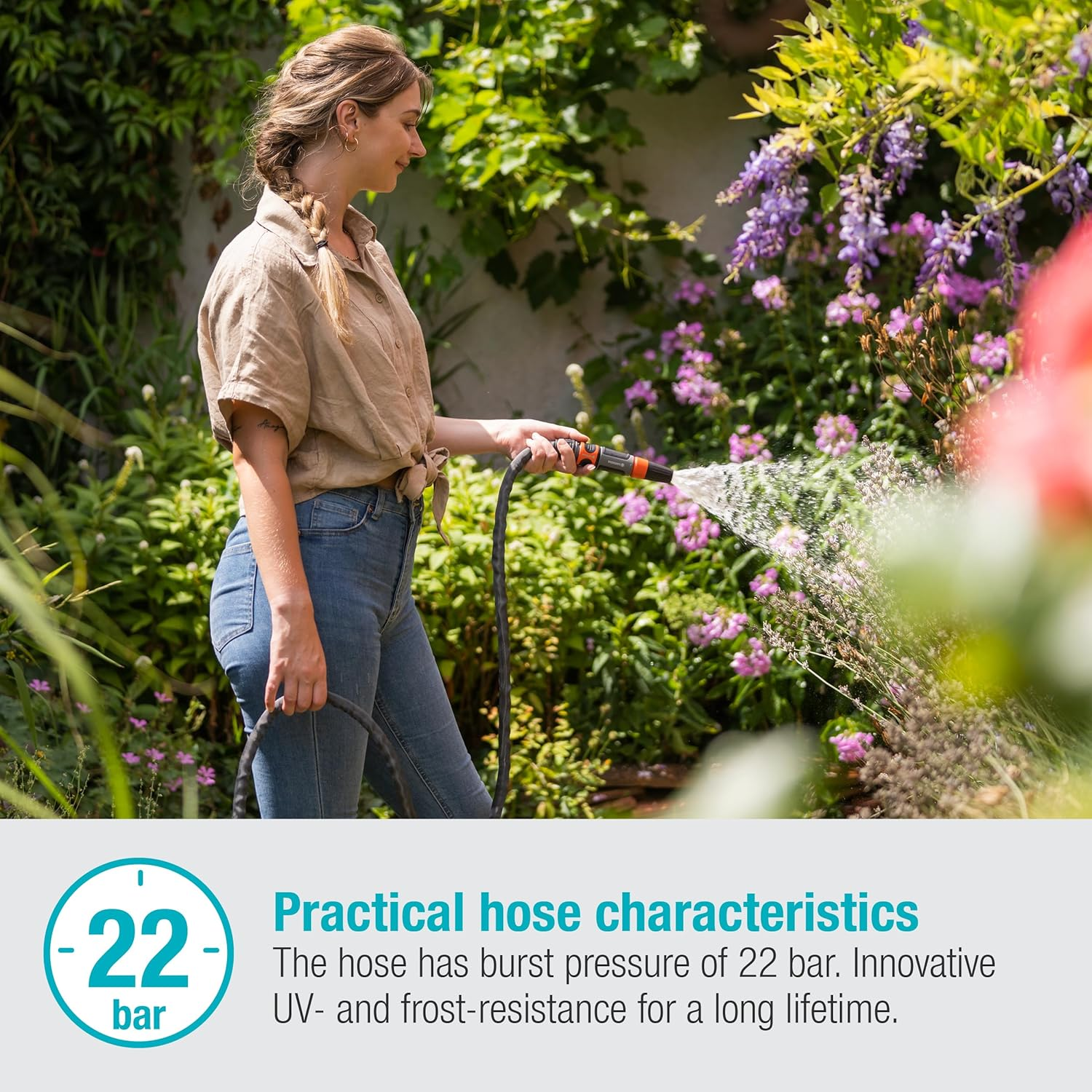 Gardena Textile Hose Liano Life 13 Mm (&frac12;) 30M Set with Nozzle