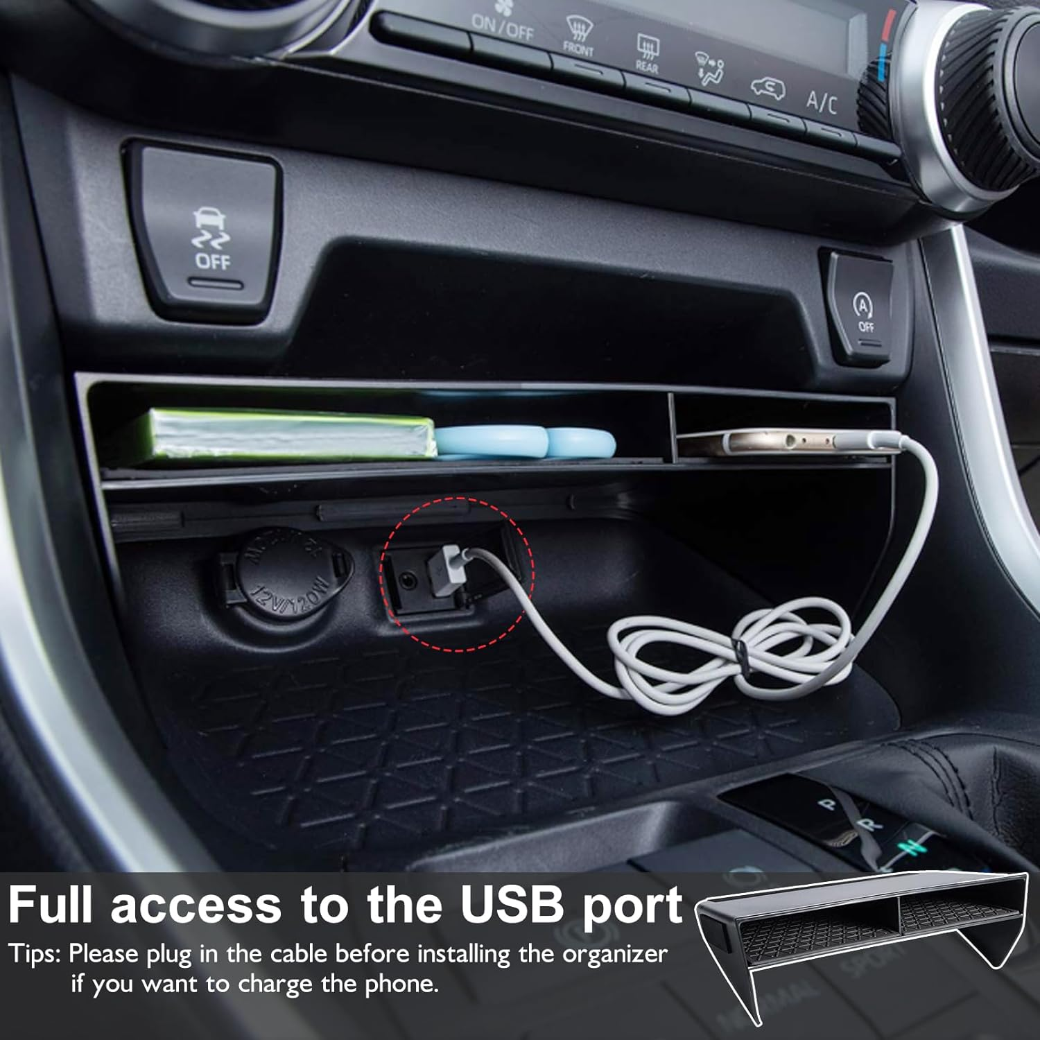 Upgraded Center Console Organizer Compatible with Toyota RAV4 2024 2023 2022 2021 2020 2019 Interior Accessories, Gear Shift Storage Tray Secondary Box Insert Divider (Black) image number 1