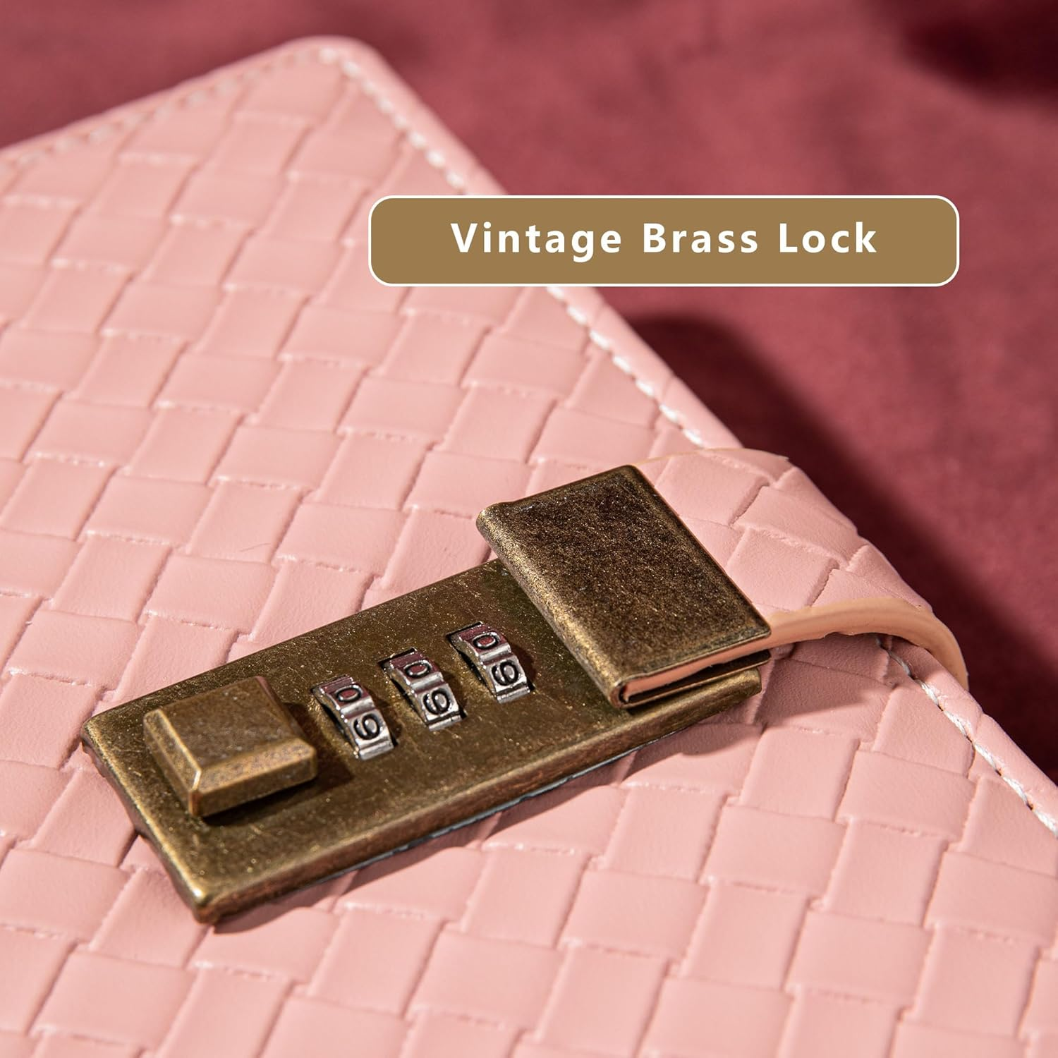 TIEFOSSI B6 Leather Journal Notebook with Combination Lock, Travel Refillable Ruled Lined Writing Paper, Secret Password Gift Diary for Women Girls Boys (Pink)