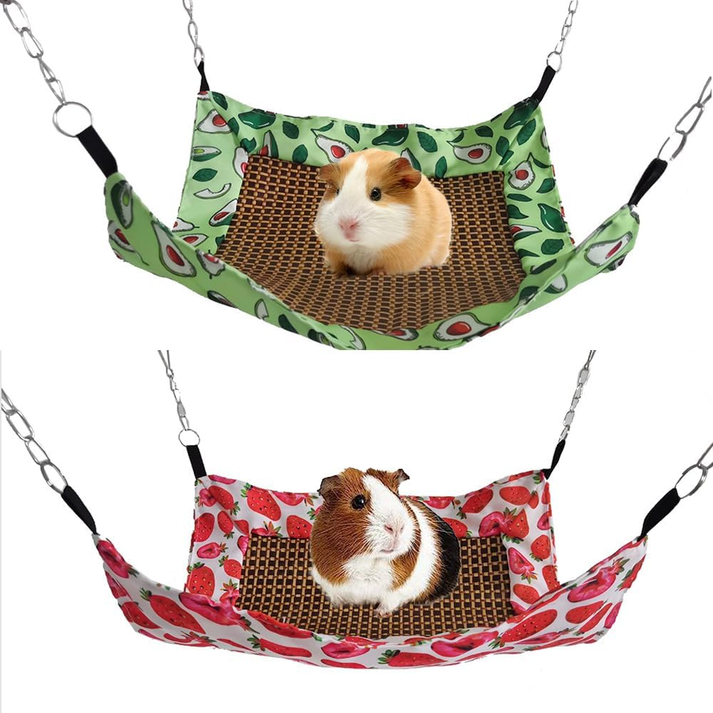 2 PCS Guinea Pig Hammock, Rat Hammock with Rattan Mat,Ferret Hanging Hammock Guinea Pig Accessories for Small Animals Chinchilla Parrot Sugar Glider Ferret Squirrel,Small Animal Beds image number 3