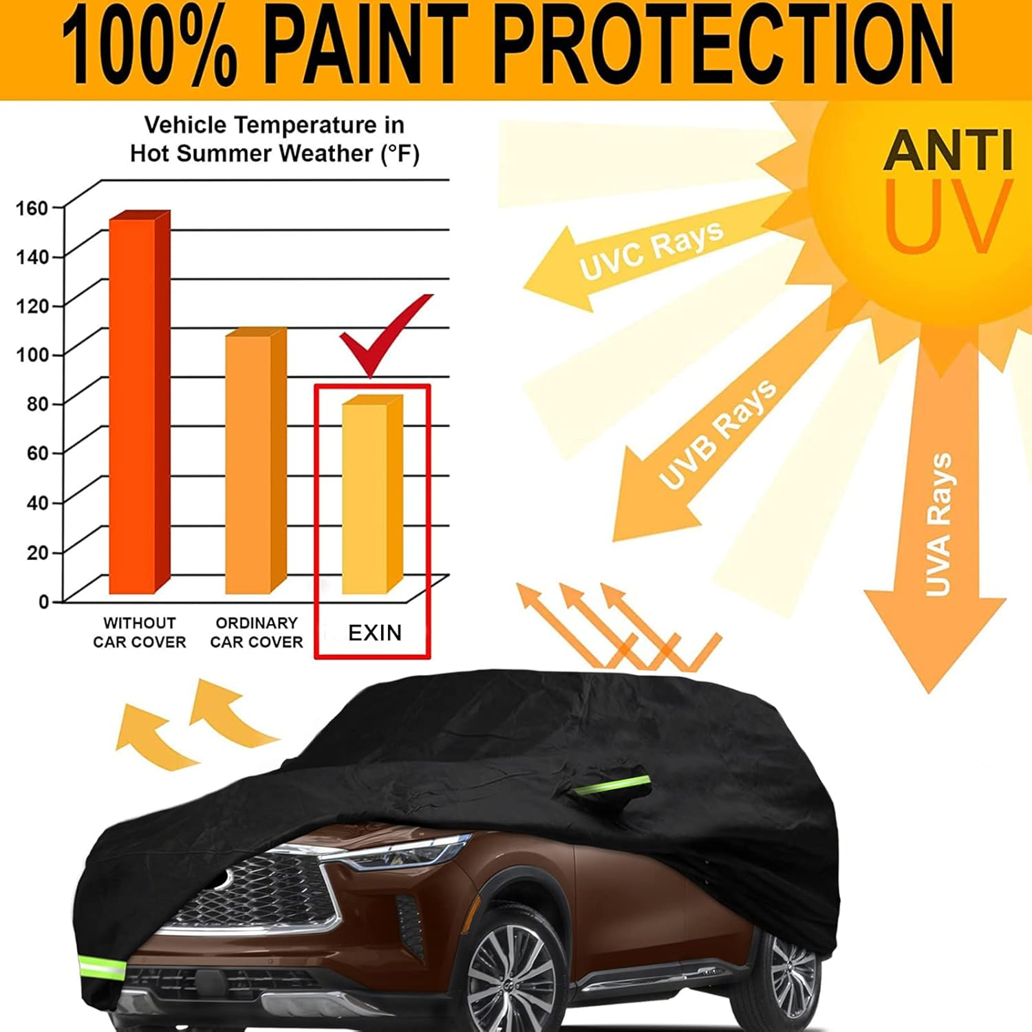 YIXIN Waterproof Car Cover for 2014-2022 Infiniti QX80 Car Cover Custom Fit 100% Waterproof Windproof Strap & Single Door Zipper Bands for Snow Rain Dust Hail Protection - Volvo Xc60 image number 4