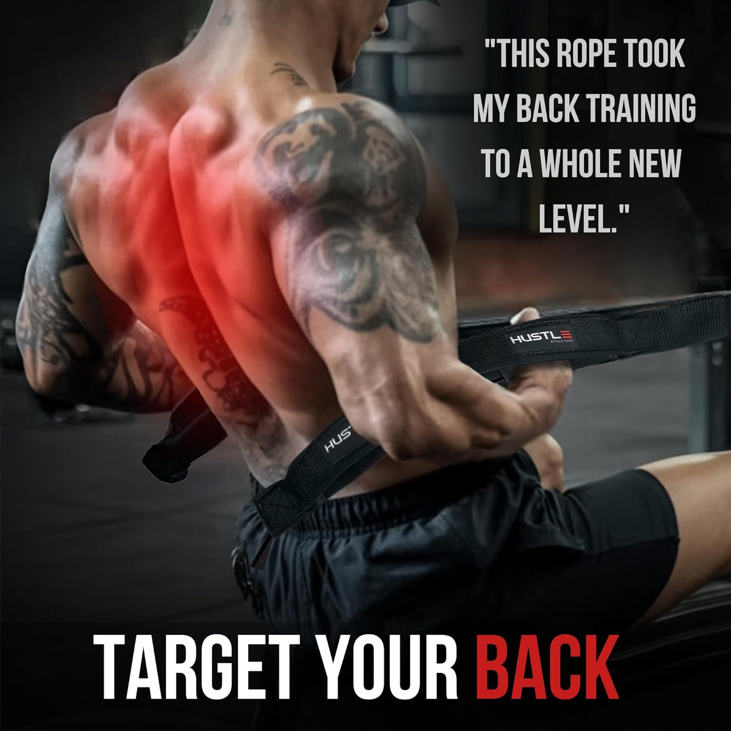 Hustle Athletics Tricep Rope Cable Attachments for Gym Use - Perfect Gym Equipment for Home/Gym Accessories - Multi Workout Rope Cable Machine Attachment -Best Gym Rope Grip with 4 Anti-Slip Handles image number 1