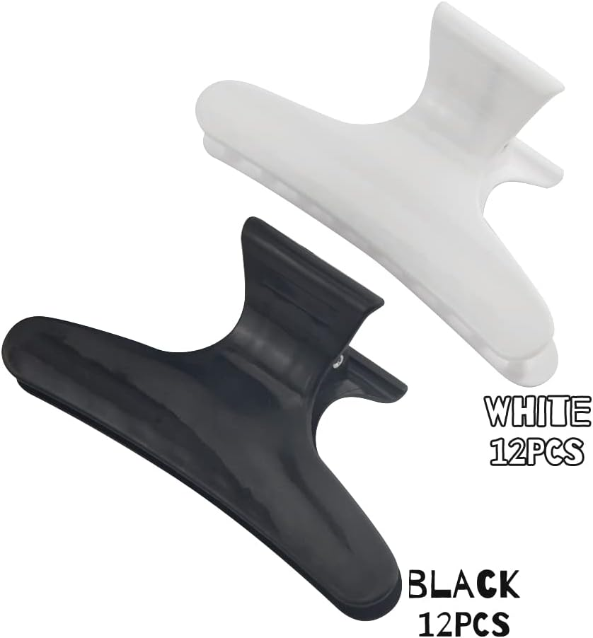 WMYCONGCONG 24 PCS Large Butterfly Hair Clamp Women Hair Clips for Styling Sectioning Hair Claw Clips Clamps Styling Cutting Coloring Pro Hair Clips, Black and White image number 1