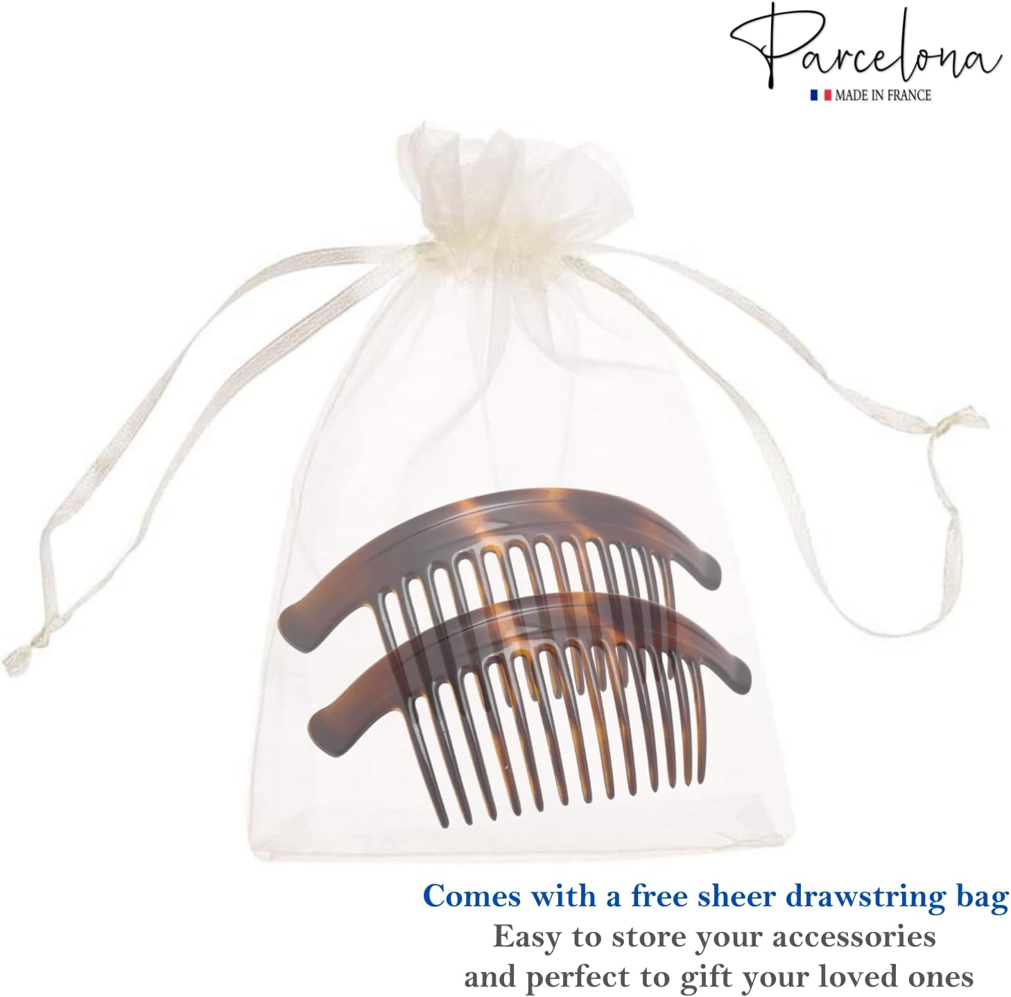 Parcelona France Arch Extra Large Tortoise Brown Shell 13 Teeth Interlocking Side Hair Comb Pair image number 1