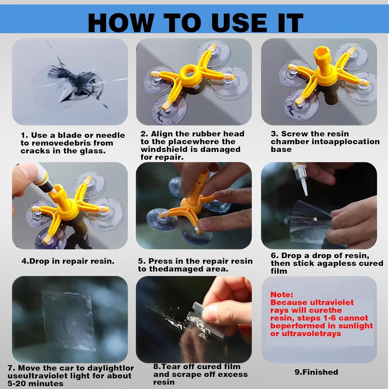 Windscreen Repair Kit, 1 Set Windshield Repair Kit Crack, DIY Glass Repair Kit, Automotive Glass Nano Fluid Windshield Crack Repair Kit for Chips, Cracks, Used for Repairing Chips, Cracks image number 4