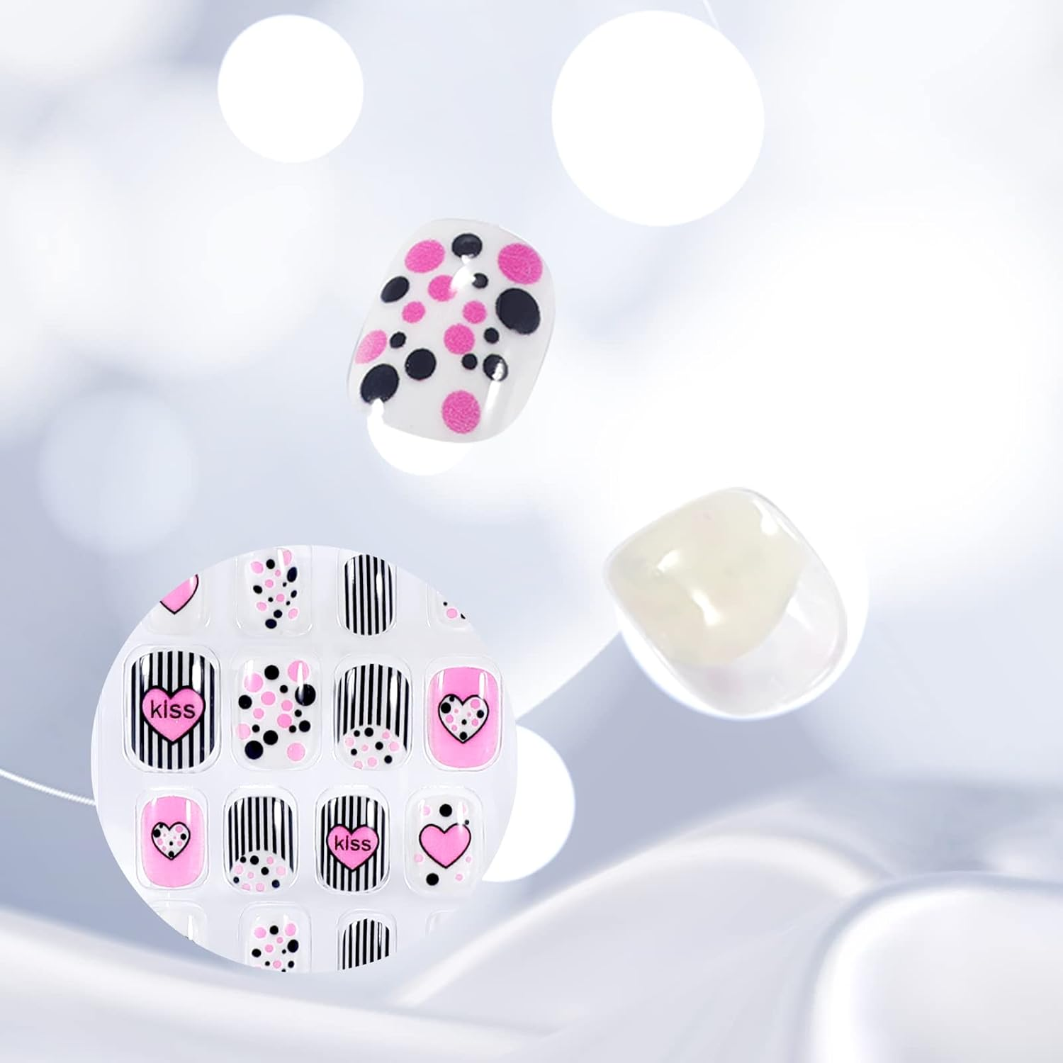 SAVITA 96Pcs Kids False Nails Press on Colorful Pre-Glue Full Cover Short False Nails Fake Nails for Girls Lovely Children Nail Art Decoration, 4 Boxes image number 4