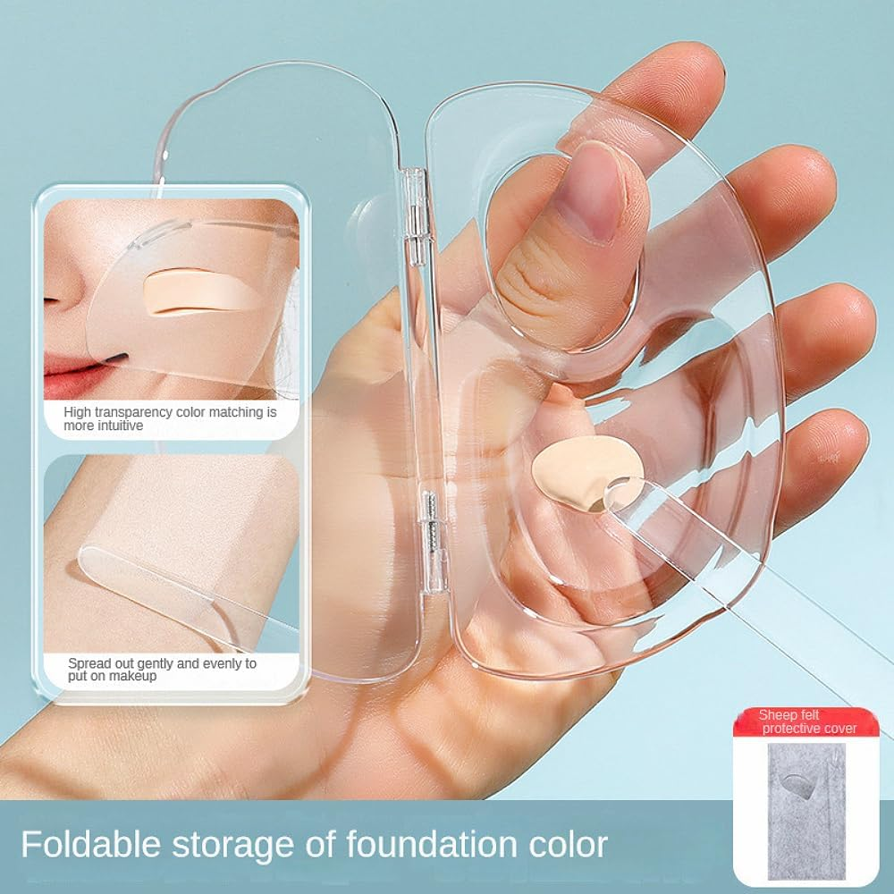 180 Degree Handheld Folding Acrylic Makeup Mixing Palette with Transparent Spatula and Felt Bag for Mixing Eyeshadow Liquid Foundation Cosmetic Pigment, and More image number 6