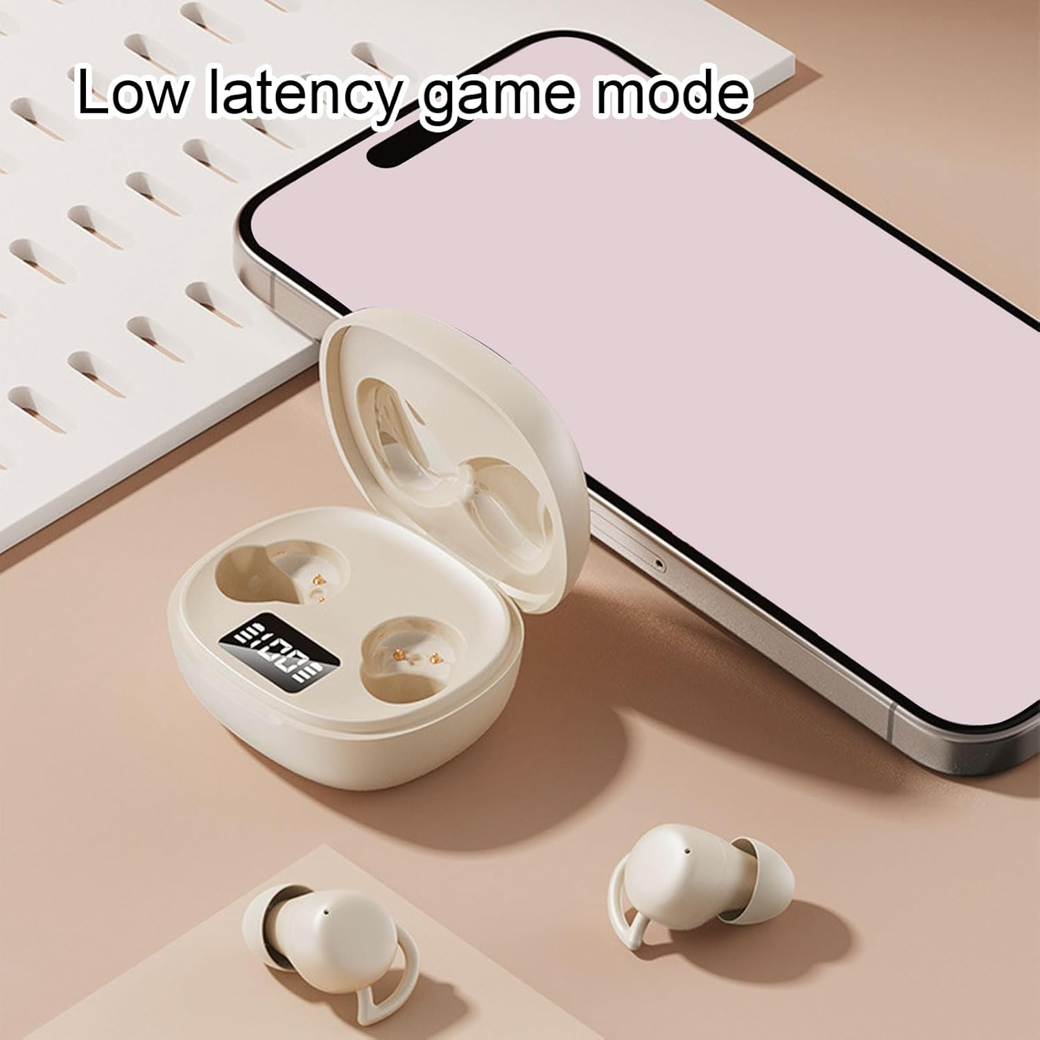 MENDUNER Wireless Earbuds Noise Cancelling, Bluetooth 5.4 Gaming Headphones 25H Playtime, Low Latency Mode, Lightweight Sleeping Earbuds for Running, Sports (Skin Color) - Black image number 6