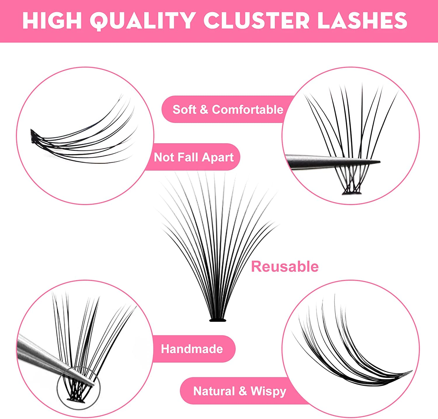 YBVABE 240PCS Cluster Eyelash Extensions Individuals Mixed, 10D-0.1 C Curl- 10/11/12/13/14Mm, 20D-0.07 C Curl-10/11/12/13/14Mm & Professional Makeup 6Mm under Lash Extensions Premade Volume Fans Mixed image number 2