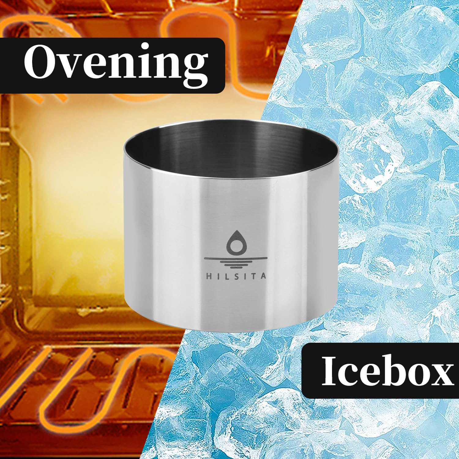 Hilsita Cake Ring Molds Set, Seamless Stainless Steel Cake Cutter for Baking, Cooking Rings with Pusher & Lifter, Dessert Mousse Molds (8Pcs-3In)