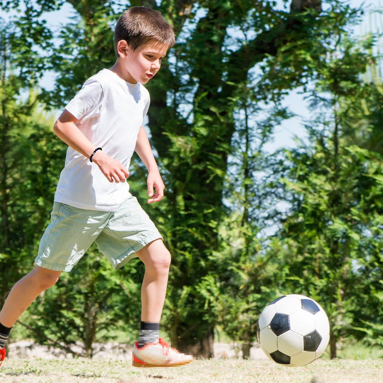 Soccer Bracelet, Adjustable Premium Blue Tiger Eye Stone Football Bracelet Soccer with Good Meanings Soccer Bracelet Graduation Birthday Gift Suitable for Teen Boys, 17-27Cm image number 4