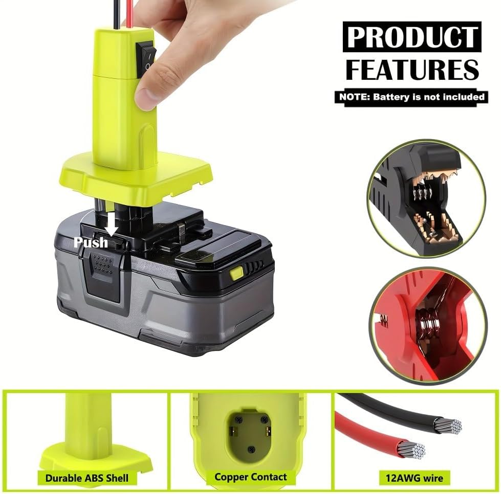 CTRUILA Battery Jumper Starter for Ryobi 18V Battery, 6FT 12AWG Portable Jumper Cables with Switch and Reverse Protection, Portable Starting Cable for Vehicle Lgnition image number 1