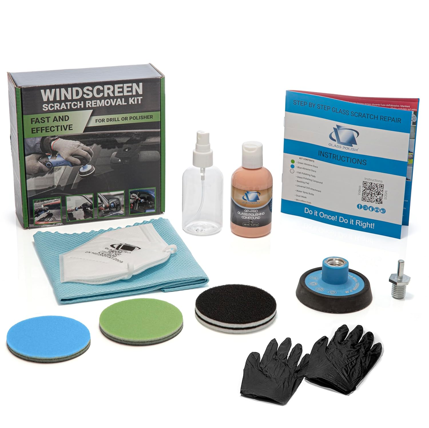 GLASS POLISH DIY 75Mm Windscreen Scratch Removal Kit for All Car Glass, Removes Deep Scratches, Wiper Blade Damage & Haziness, Restores Clear Visibility (Drill or Polisher) image number 1