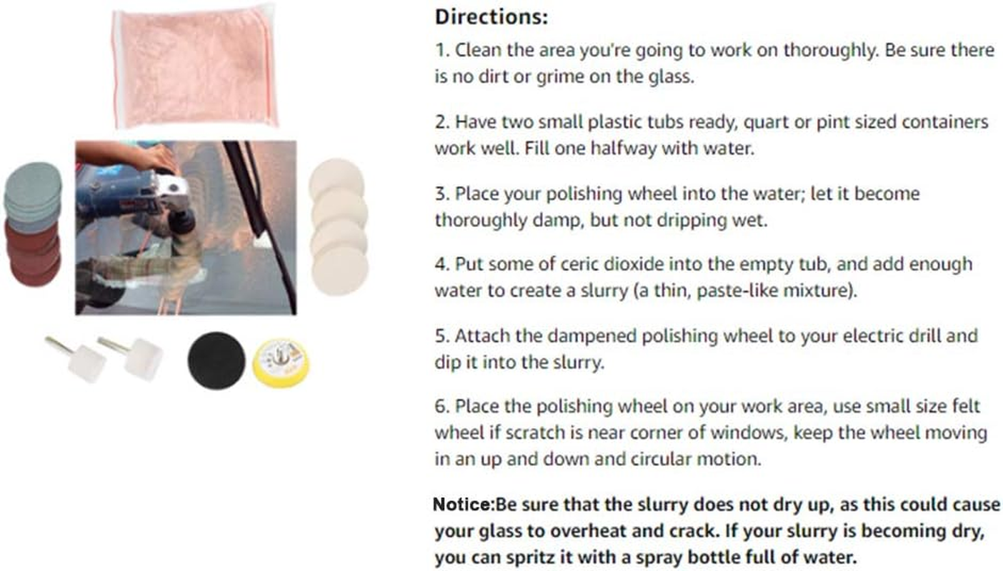 Glass Scratch Removal Set, Ceric Dioxide Abrasive Discs Polish Pad Felt Practical Glass Scratch Removal Kit Suitable for Any Windscreen Other Type Glass image number 3