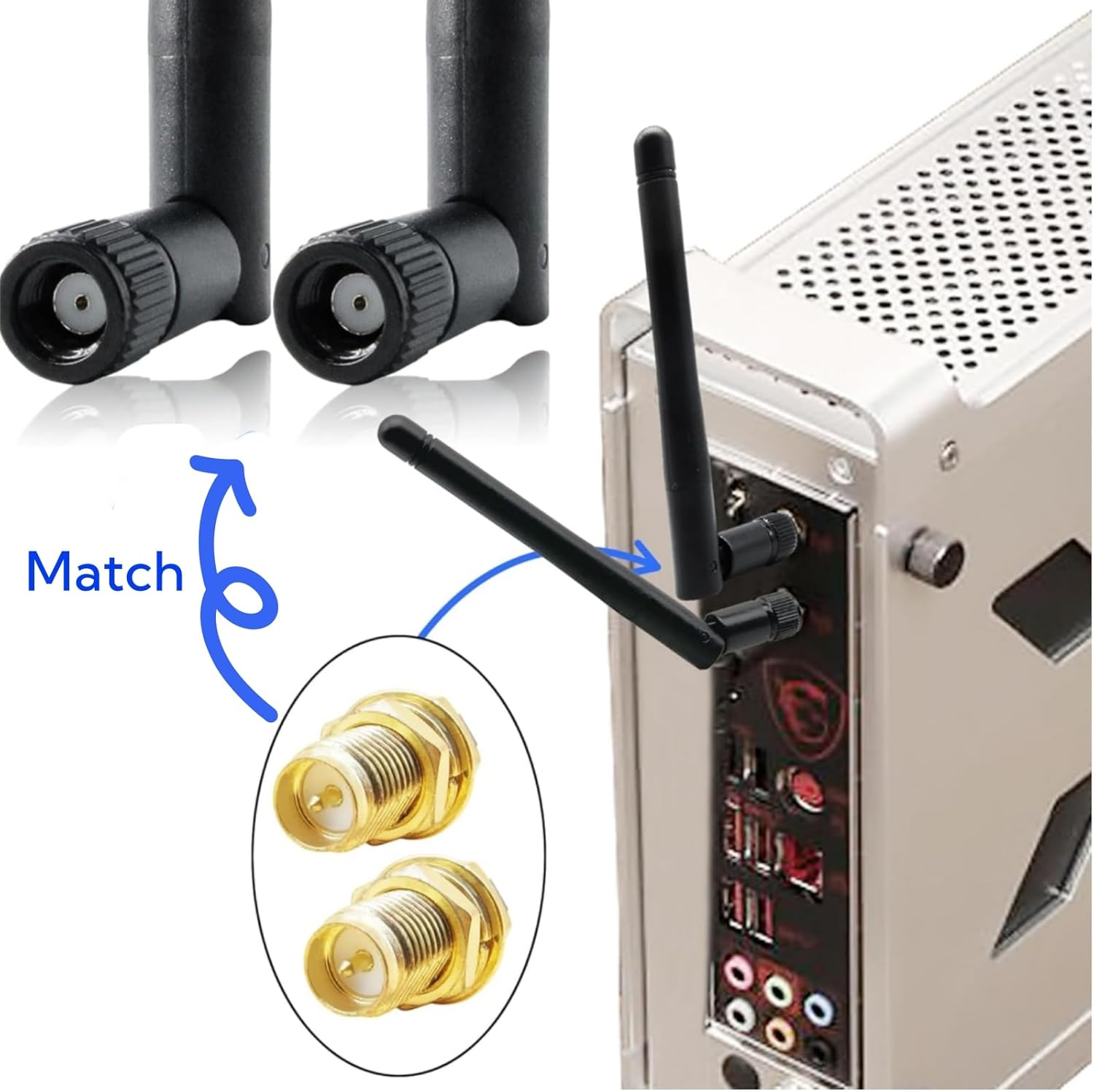 Wifi Antenna 2.4Ghz 5Ghz MIMO RP-SMA Male Aerial (2-Pack) for PC Desktop Computer Wifi Antenna for PC Wifi Router Wireless Network Card USB Adapter Security IP Camera Dual Band Kit image number 2