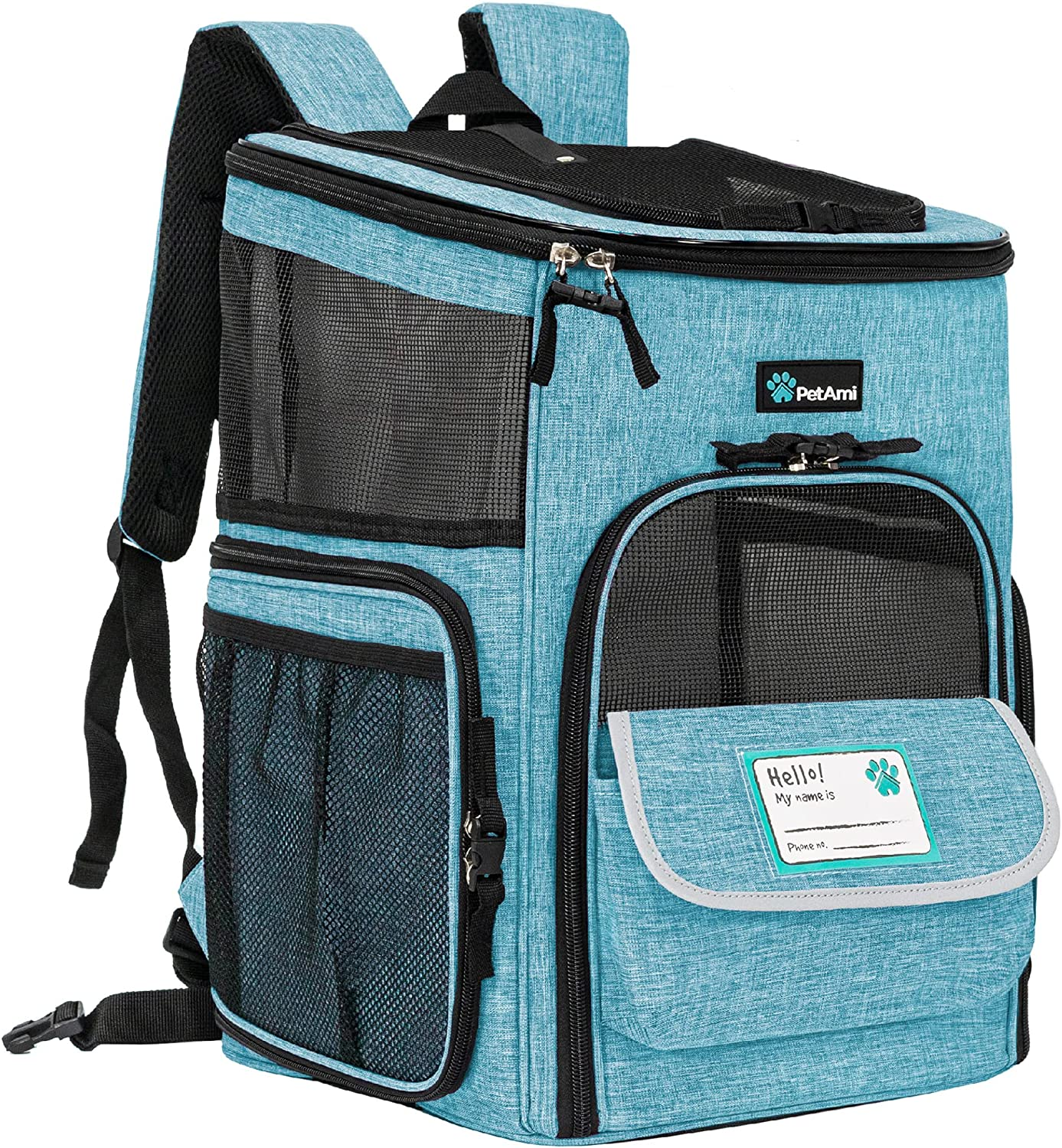 Petami Pet Carrier Backpack for Small Cats, Dogs, Puppies | Ventilated Structured Frame, 4 Way Entry, Safety and Soft Cushion Back Support | Collapsible for Travel, Hiking, Outdoor (Turquoise) image number 7