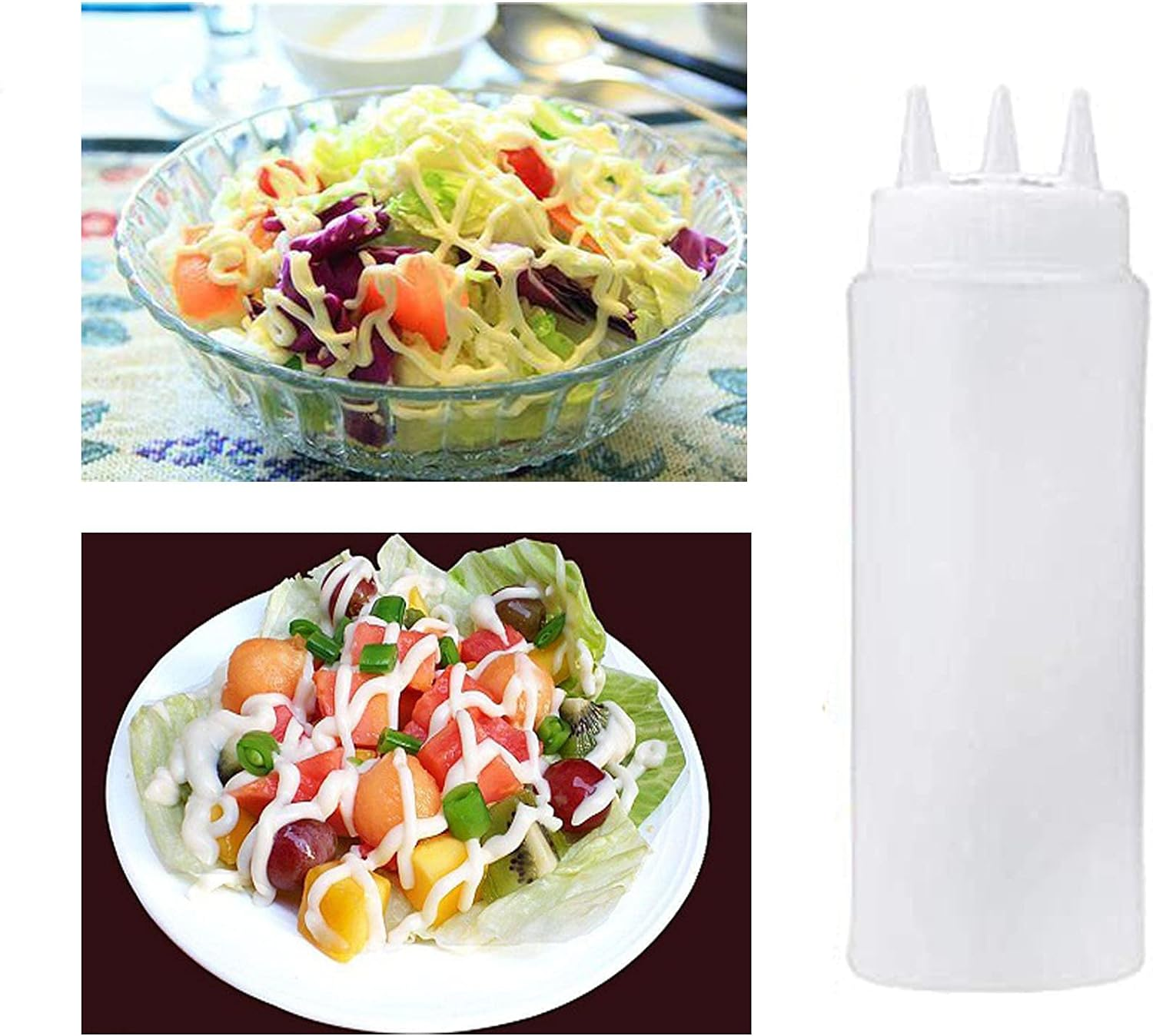 Kangkang 4PCS 16Oz/450Ml 3-Hole Plastic Squeeze Condiment Bottles for Sauce Oil Vinegar Ketchup Mustard Salad Dressing Kitchen Accessories image number 4